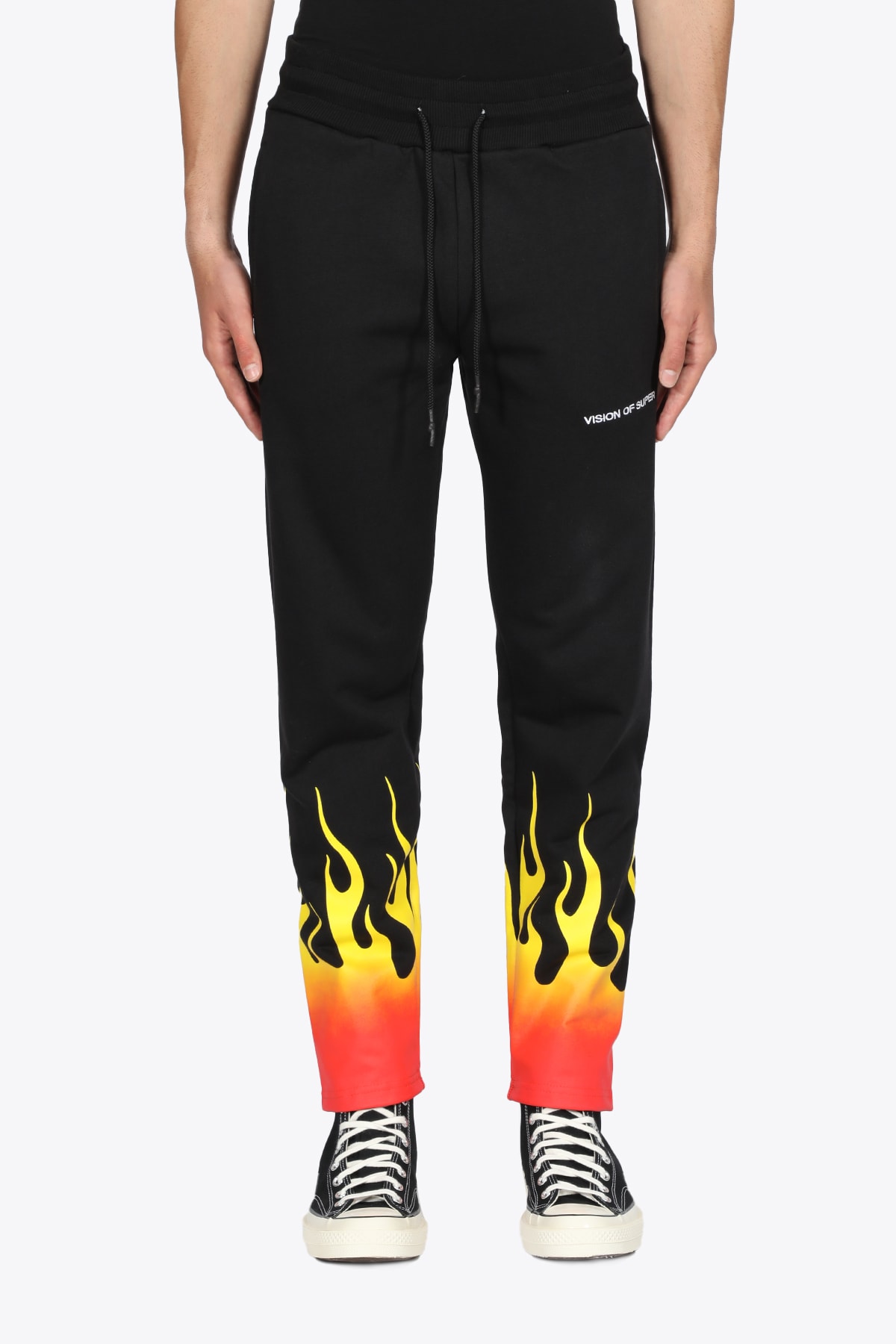 Vision of Super Vos/b16redsfu Cotton Black cotton sweatpant with red flames
