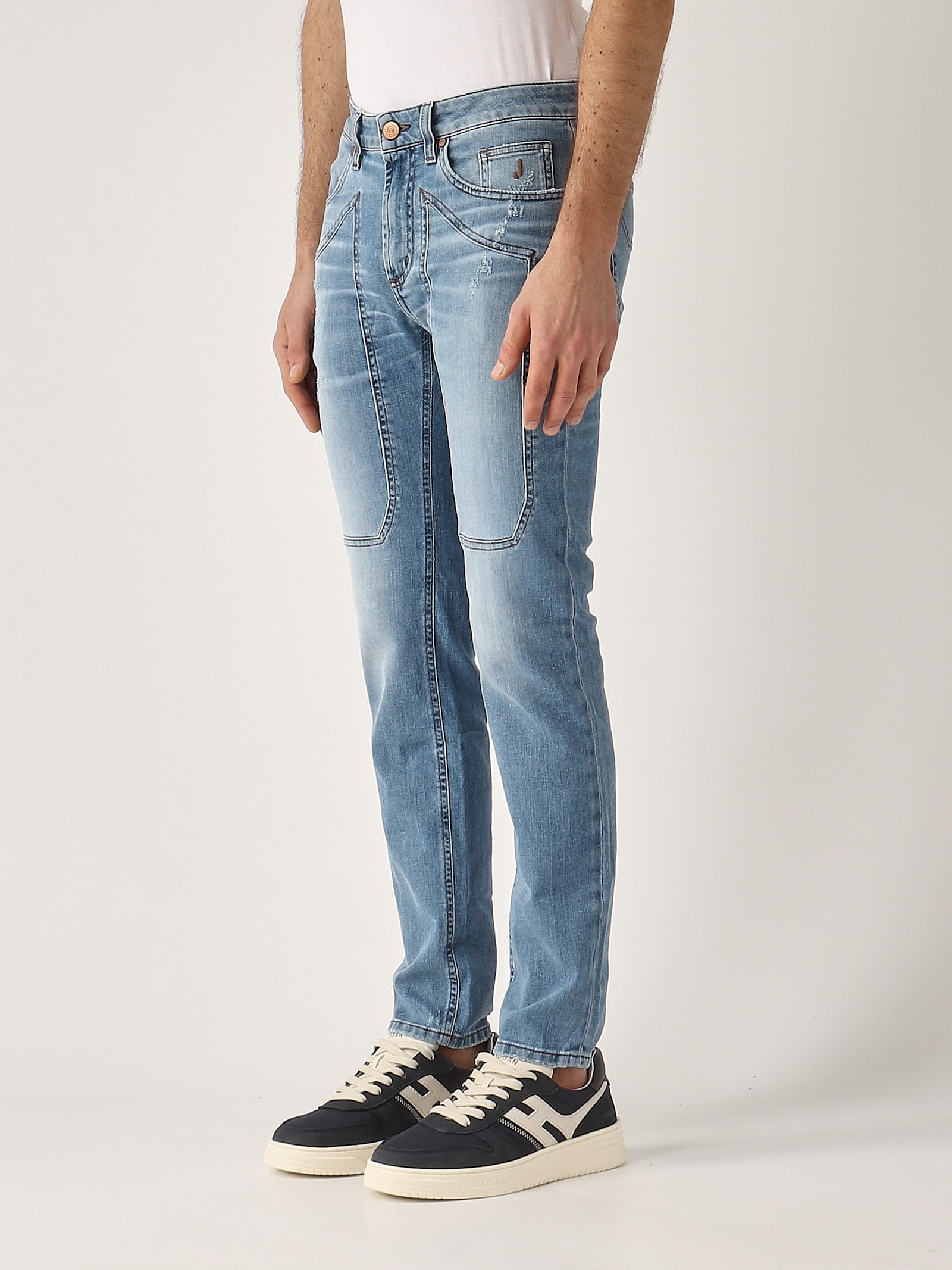 Jeckerson James 5 Tasche Con Toppa Skinny Fit Con Rotture Tri Blend Comfort oz 8 3/4 Jeans In Blue
