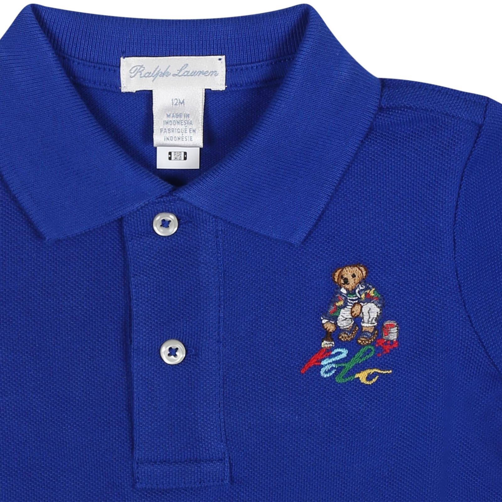 Shop Ralph Lauren Blue Polo Shirt For Baby Boy With Polo Bear
