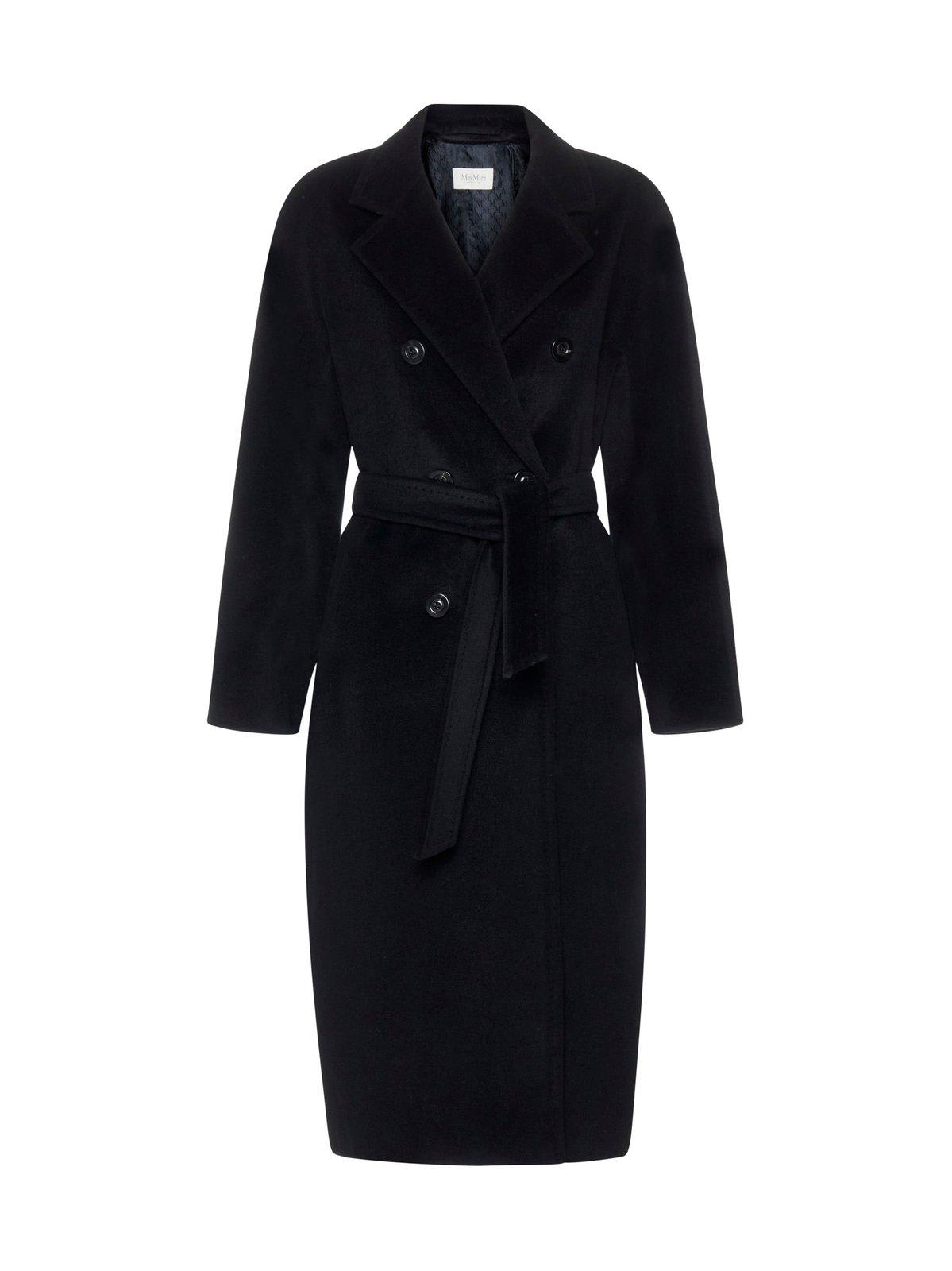 Shop Max Mara Double-breasted Belted Coat In Black