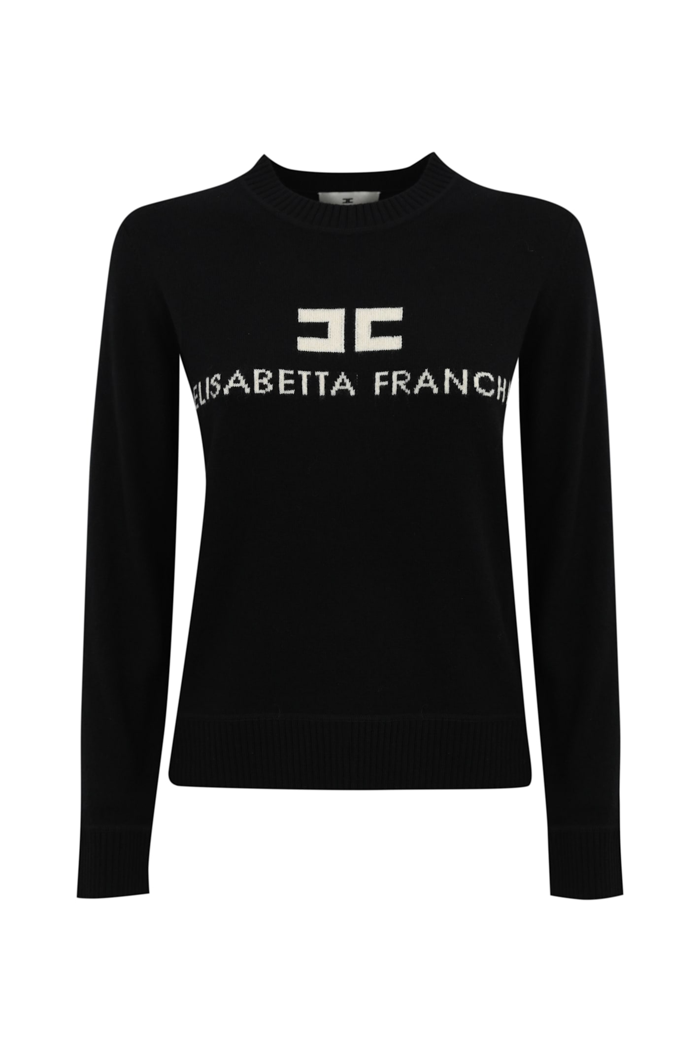 Shop Elisabetta Franchi Cashmere Blend Sweater With Logo In Nero/burro