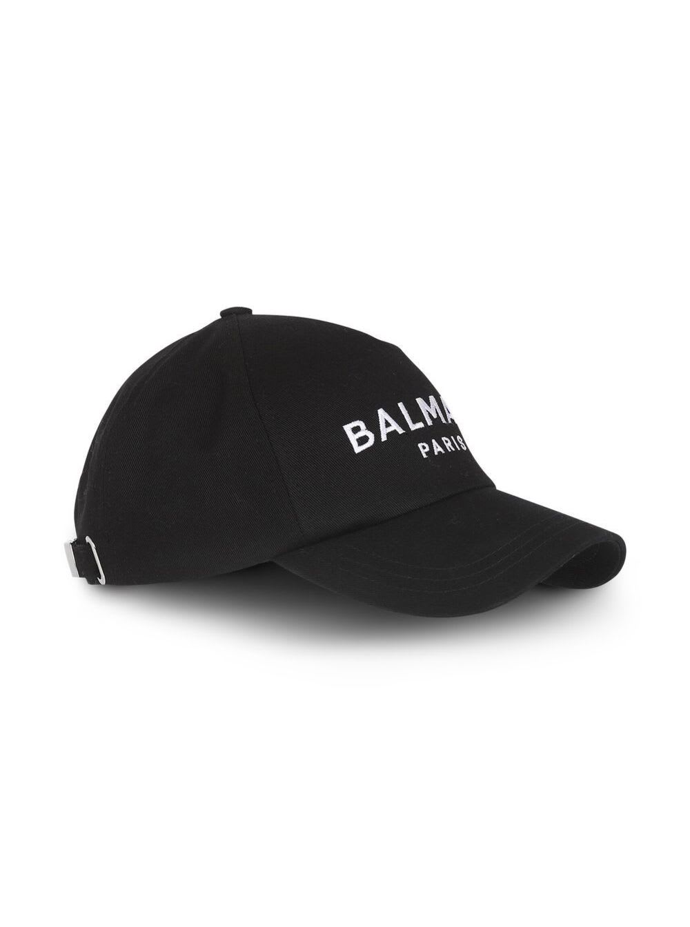 Shop Balmain Black Baseball Cap With Contrasting Logo In Cotton Woman