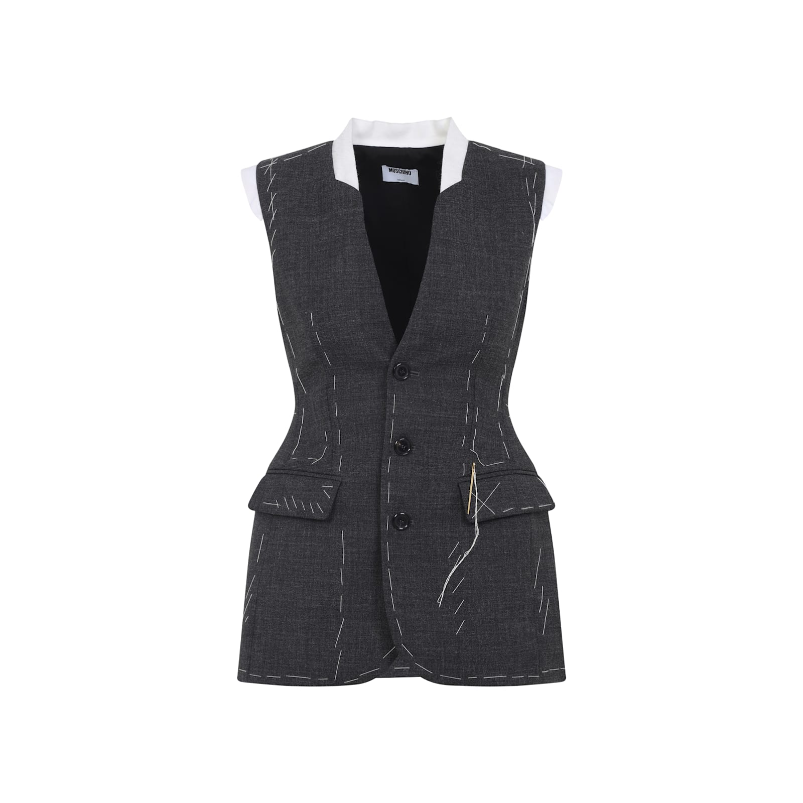 Moschino Sleeveless Wool Vest Tailored Stitching In Gray