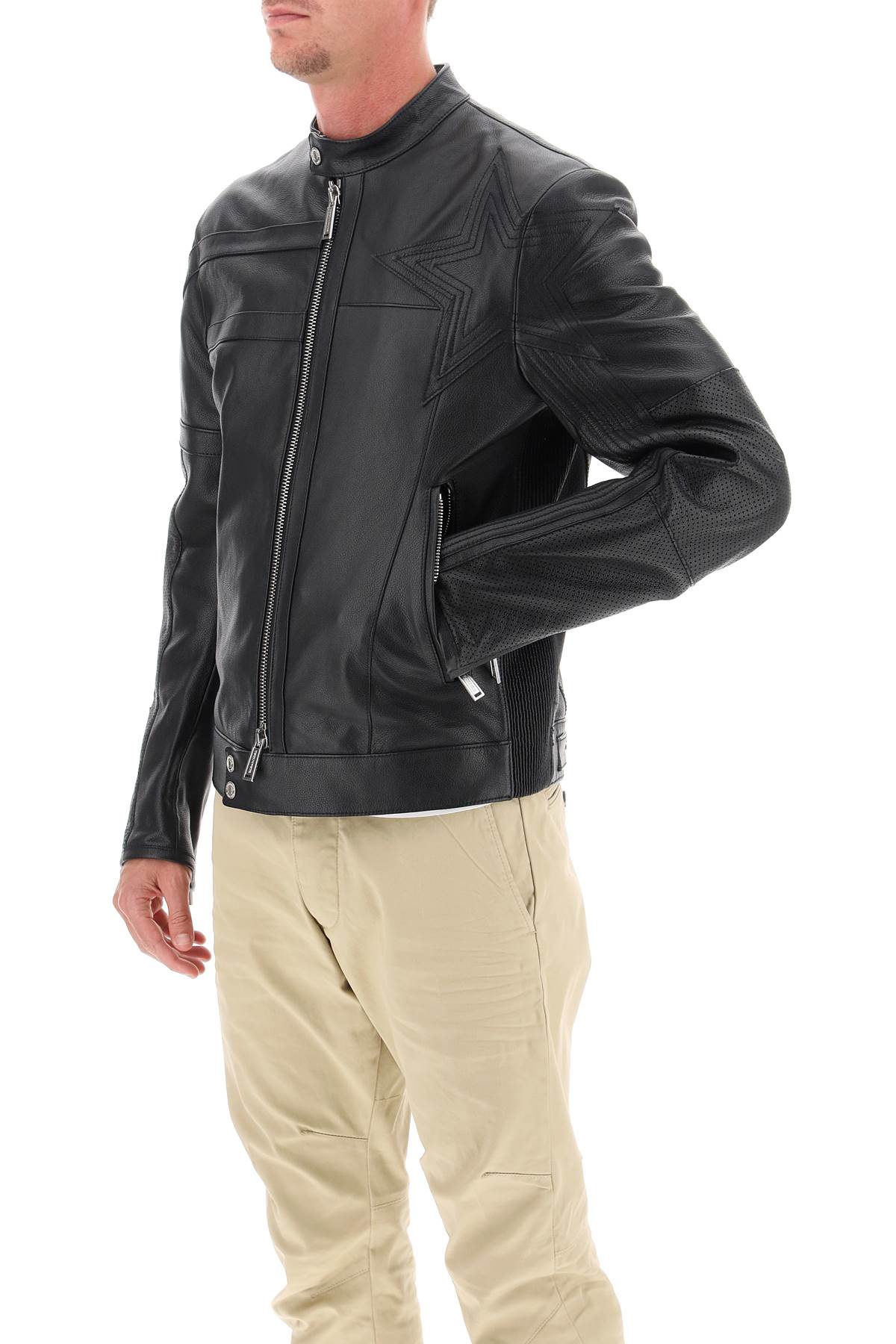 Shop Dsquared2 Leather Biker Jacket With Contrasting Lettering In Black (black)