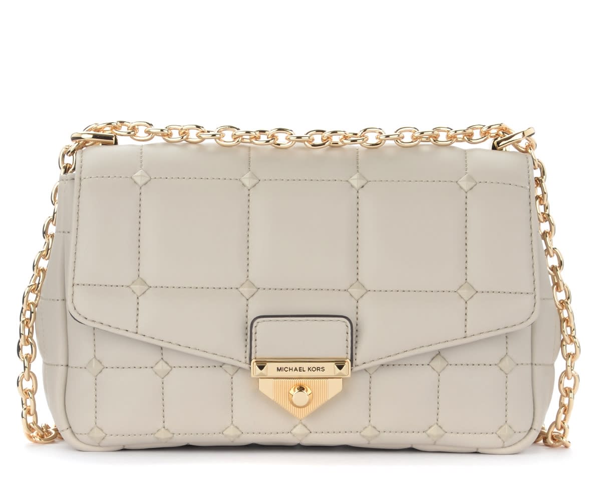 Michael Kors Soho Shoulder Bag In Quilted Sand-coloured Leather With Studs