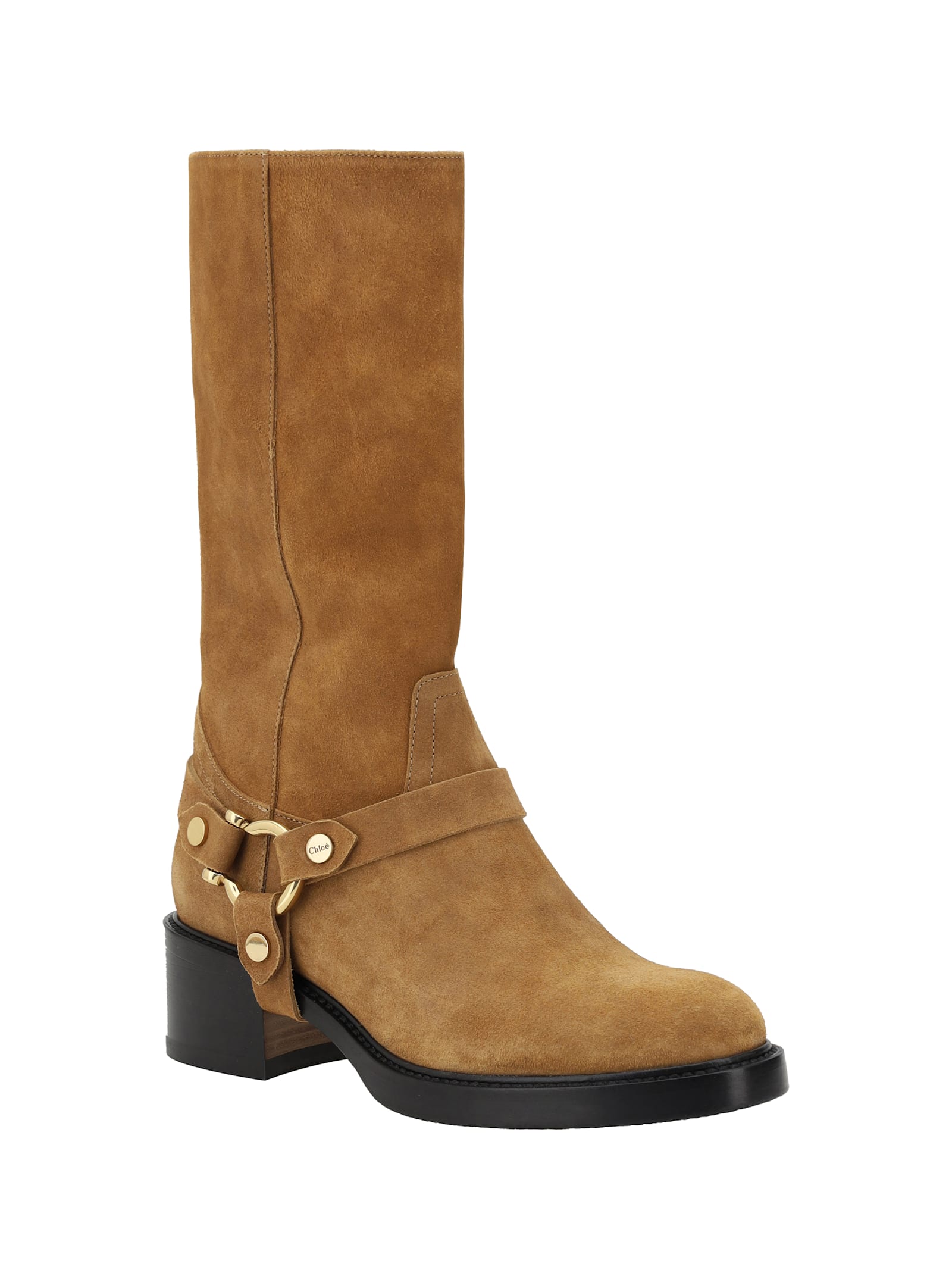 Chloé Dakota Buckled Suede Ankle Boots In Gold Brown