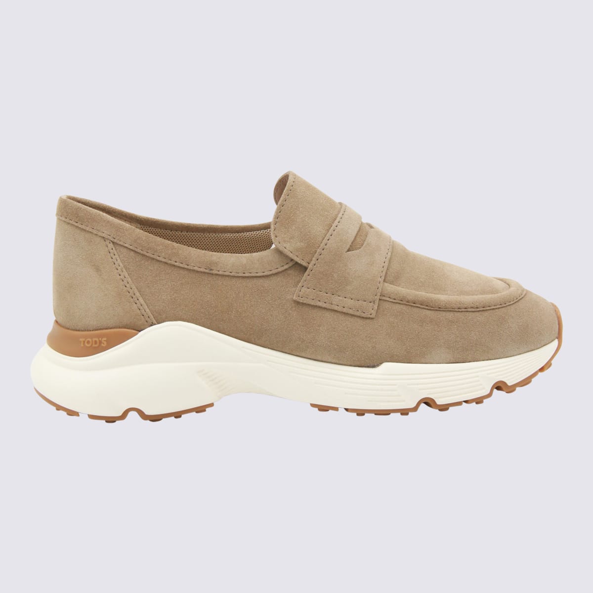 Tod's Dove Grey Suede Loafers In Brown