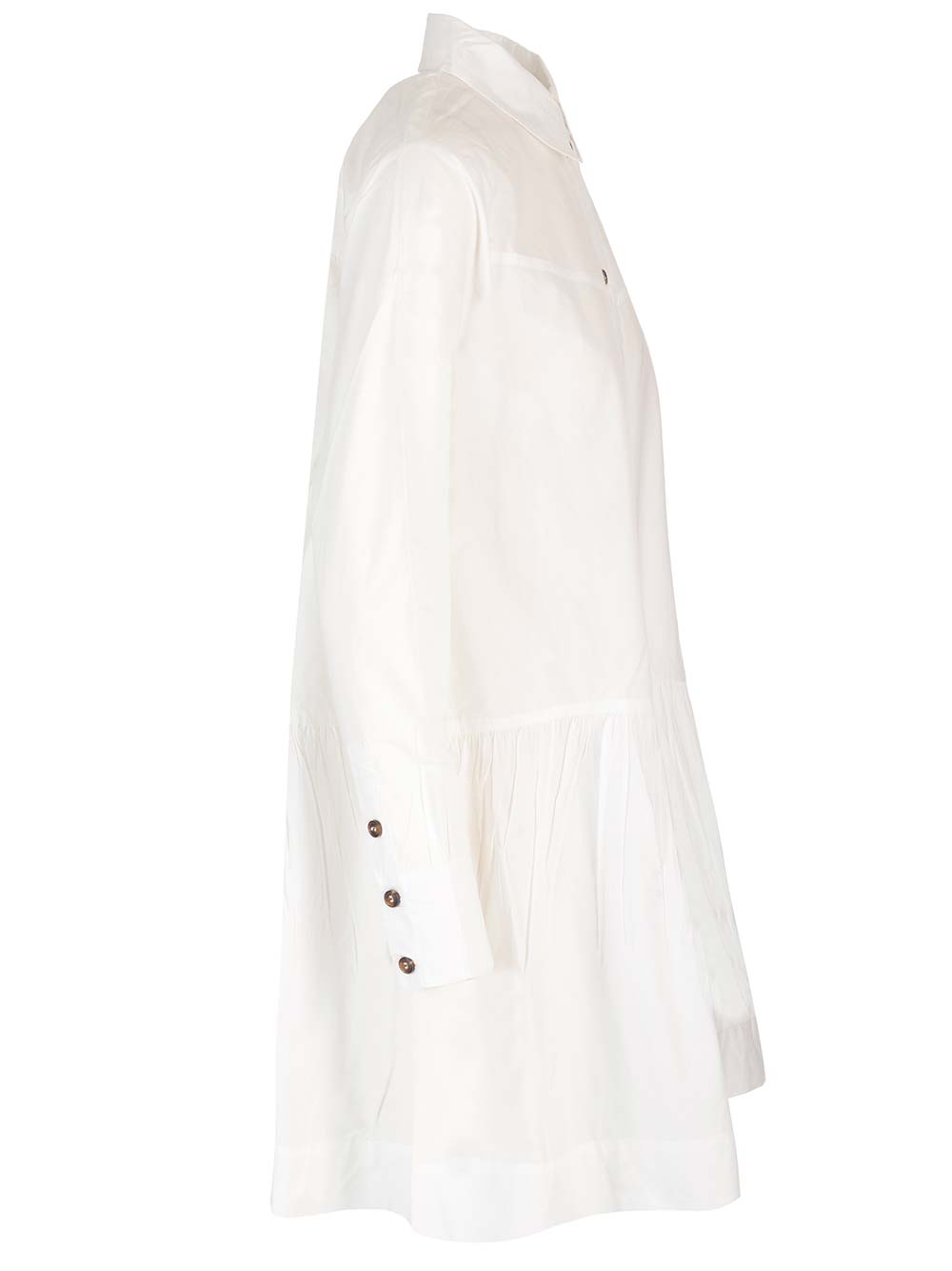Shop Ganni Cotton Poplin Flared Dress In Bianco