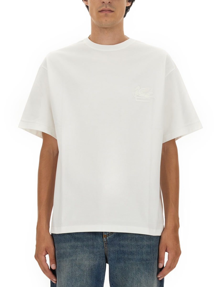 Shop Etro T-shirt With Pegasus Embroidery In White