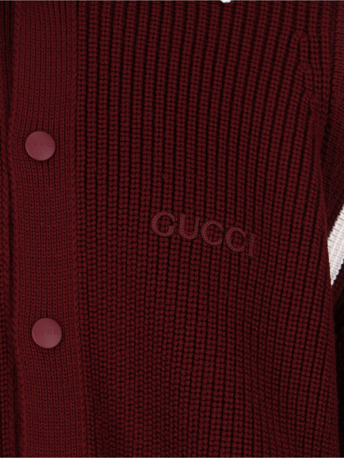 Gucci Wool Cardigan With Front Pockets And Ribbed Texture In Burgundy
