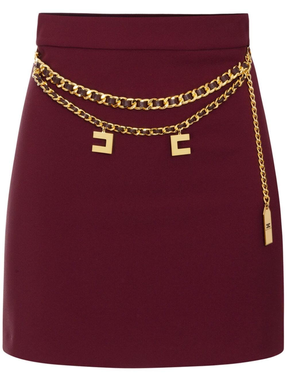 Shop Elisabetta Franchi Mini Skirt With Chain In Rouge Noir