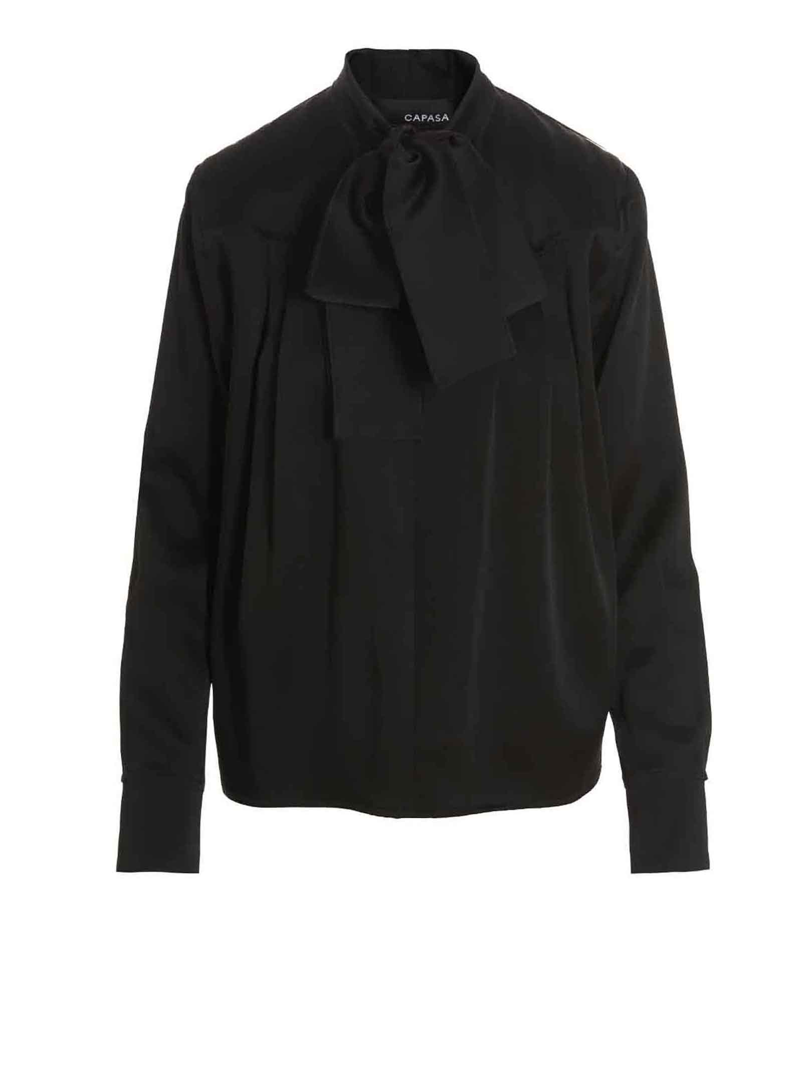 Shop Capasa Pussybow Blouse In Black