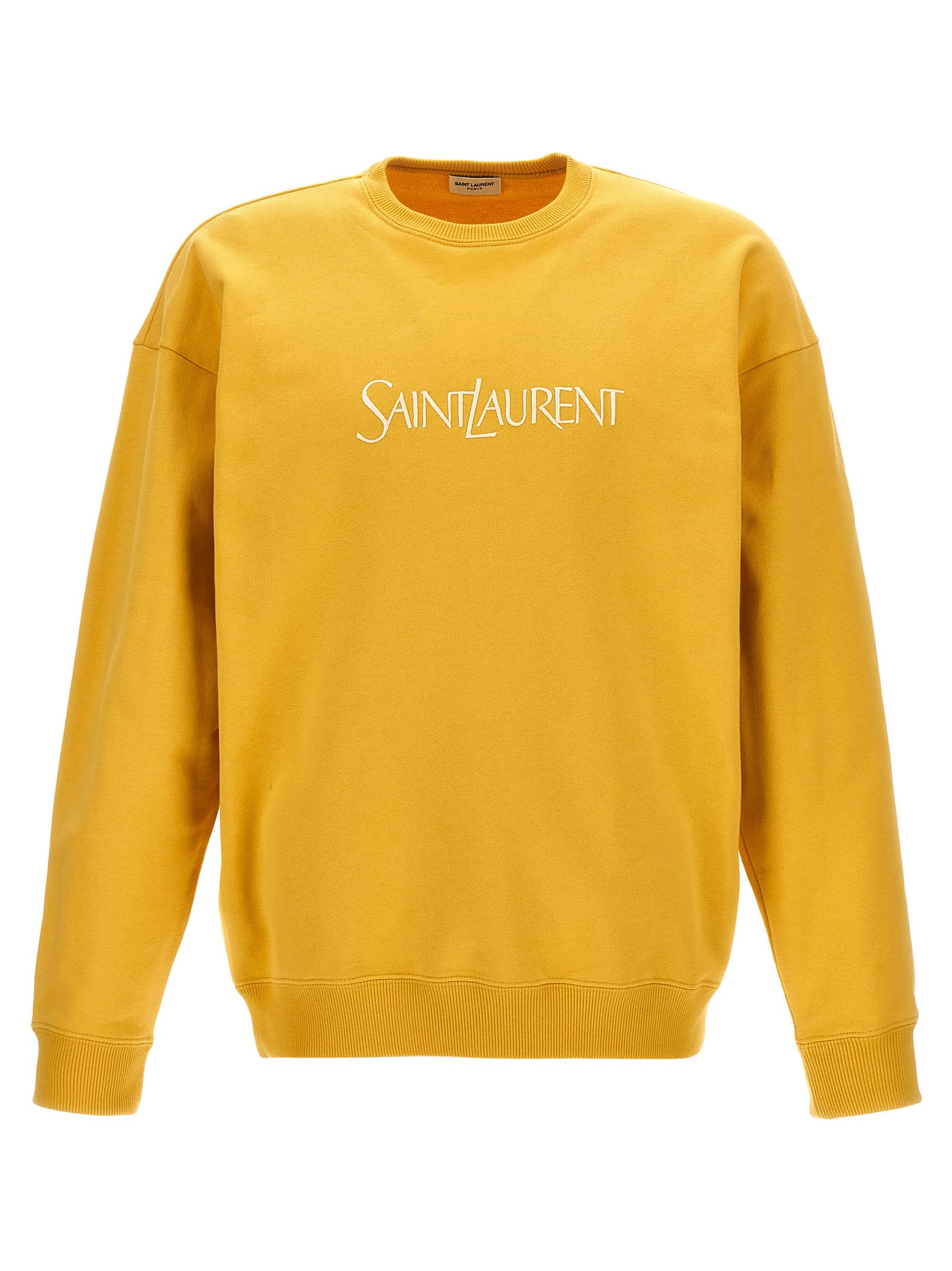 Shop Saint Laurent Logo Embroidery Sweatshirt In Yellow