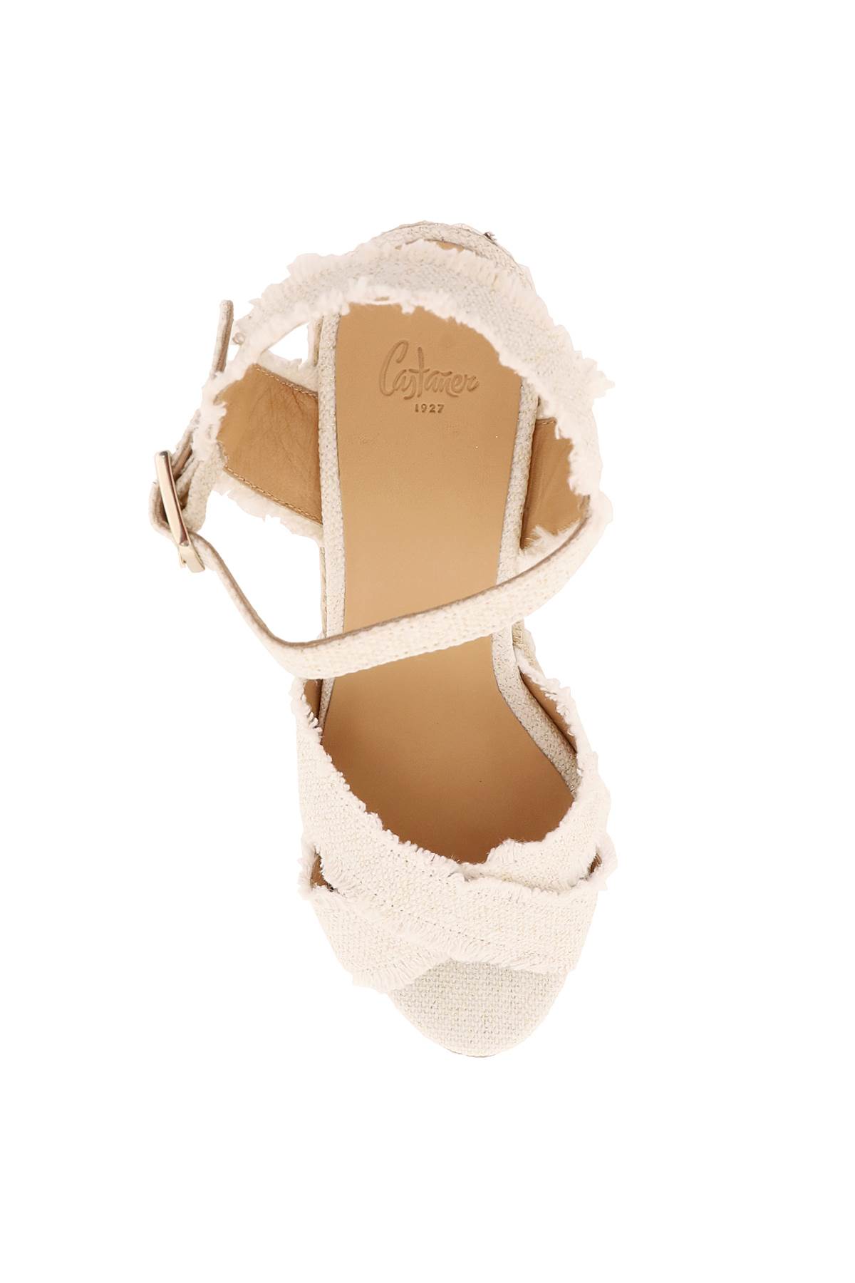Shop Castaã±er Lurex Bromelia Wedge Sandals In Blanco Oro (white)
