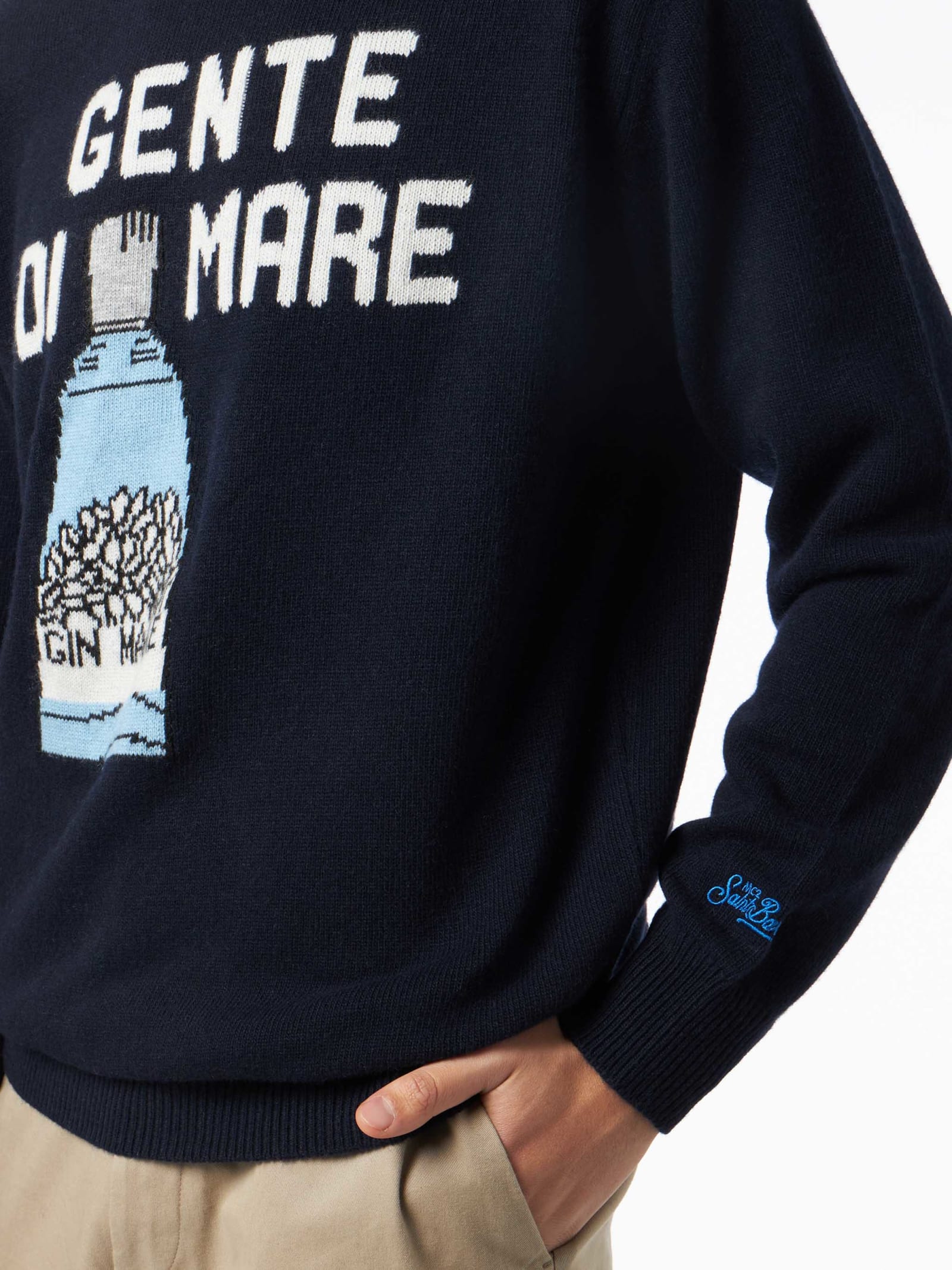 MC2 SAINT BARTH MAN CREWNECK SWEATER WITH GENTE DI MARE JACQUARD PRINT GIN MARE SPECIAL EDITION 