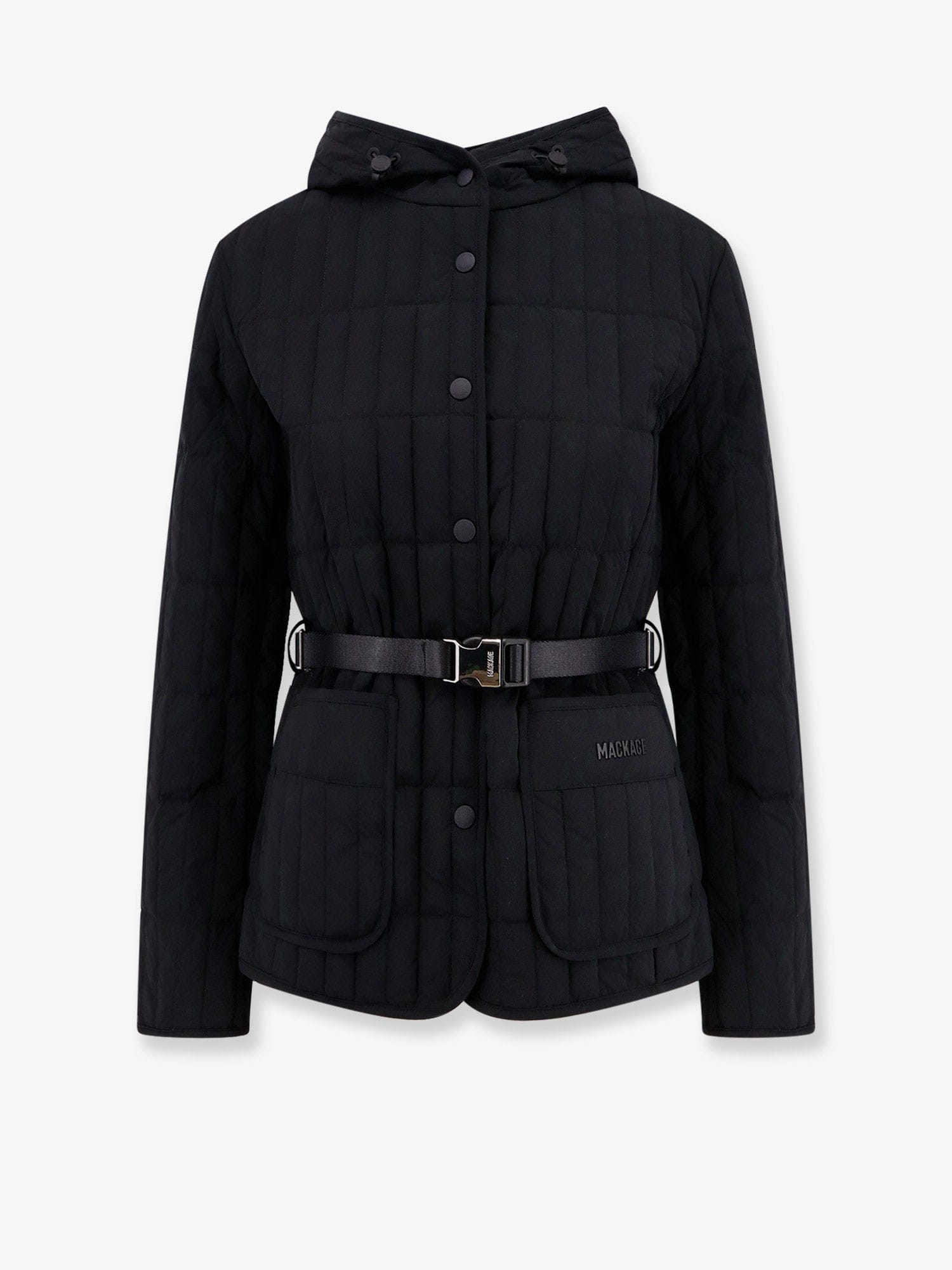 Mackage Padded And Quilted Recycled Nylon Jacket With Belt At Waist In Black