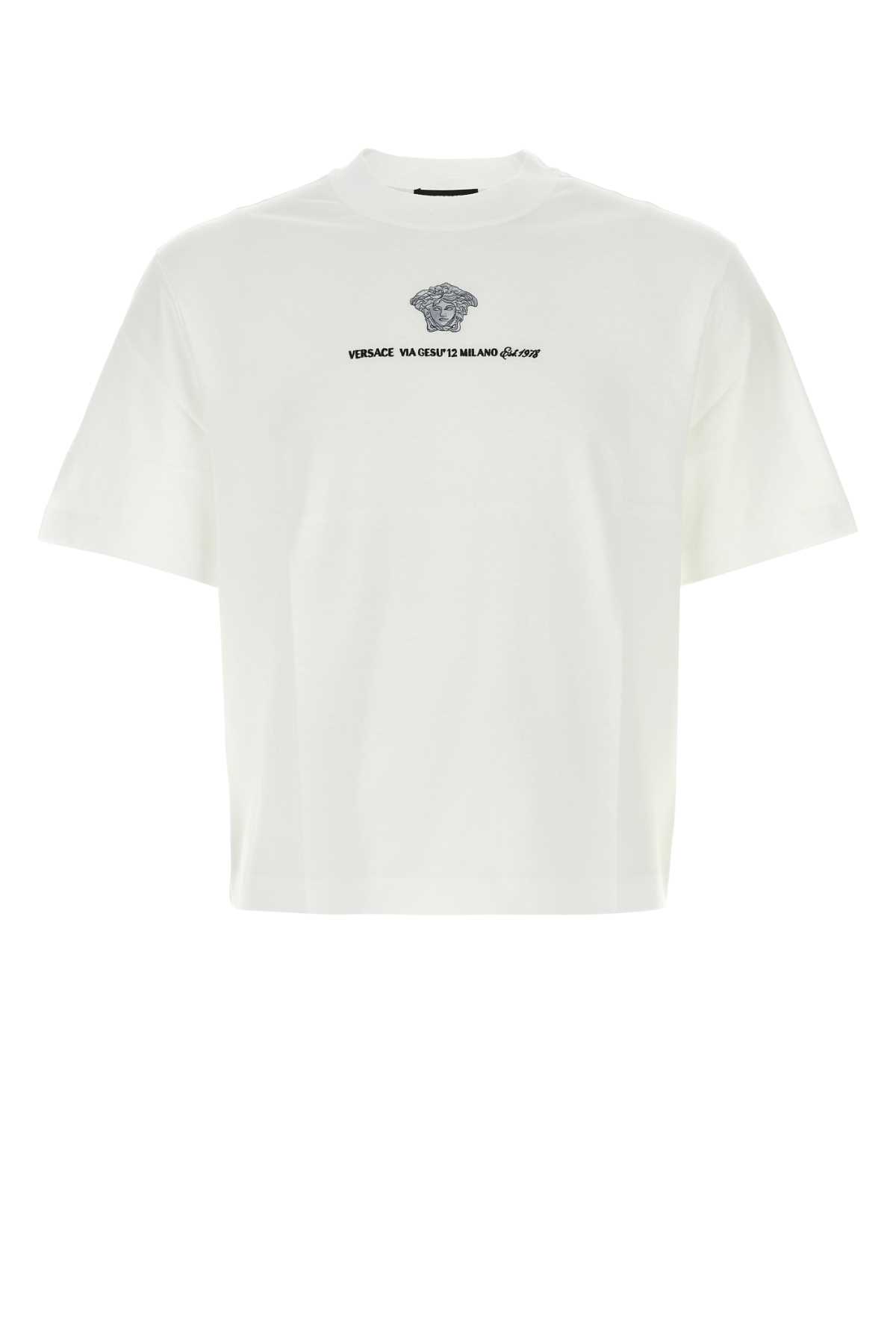 Shop Versace White Cotton T-shirt In Opticalwhite