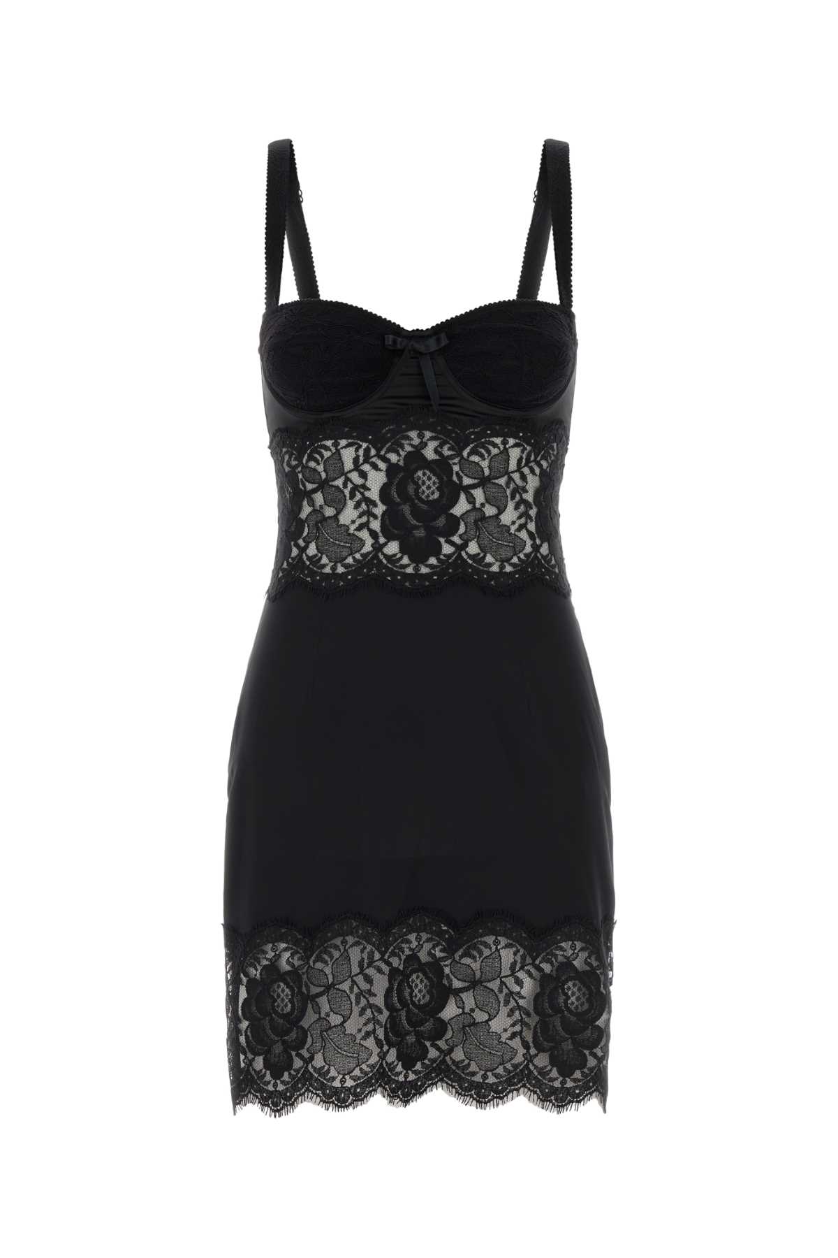 Dolce & Gabbana Black Satin And Lace Dress In Black