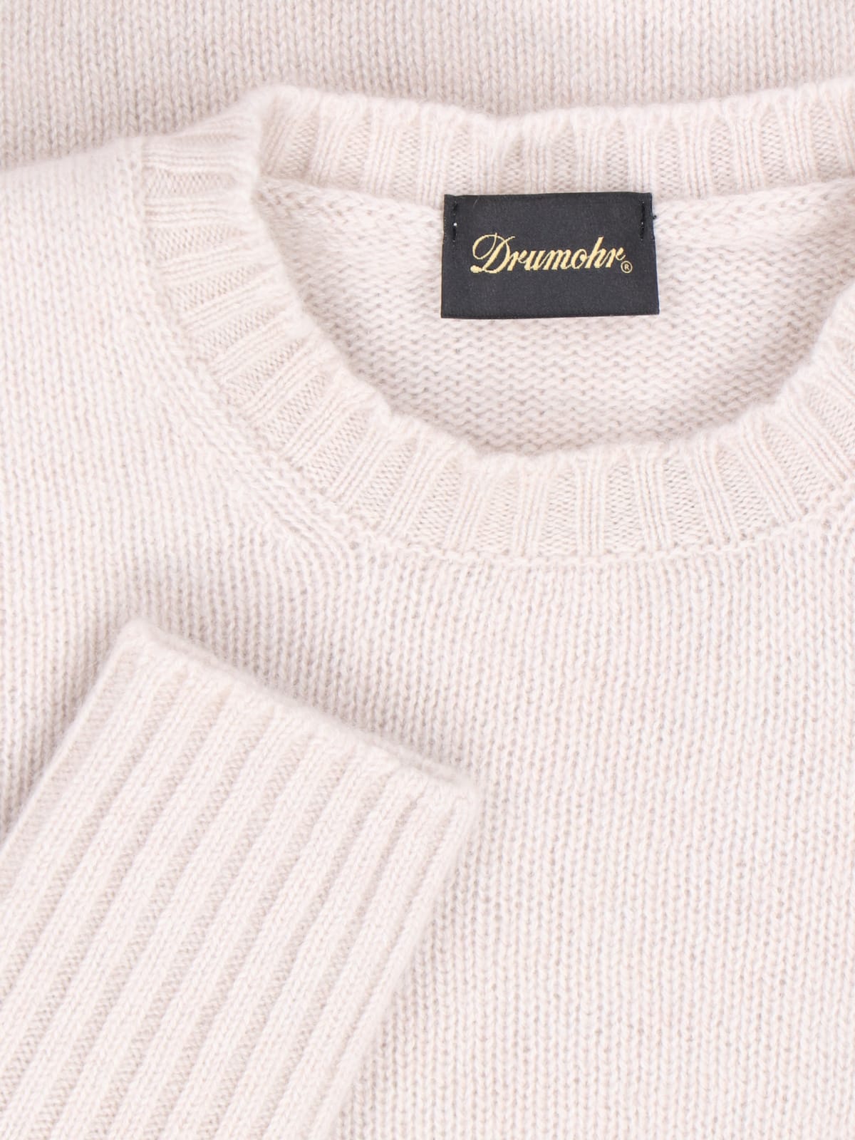 Drumohr Ribbed Crewneck Sweater With Soft Texture In Crema