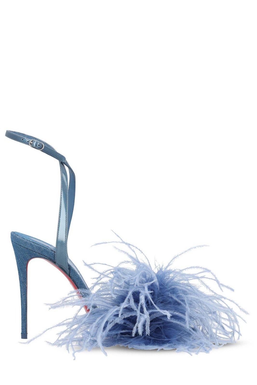 Shop Christian Louboutin Loubipoupi Feather Detailed Sandals In Denim/lin Denim