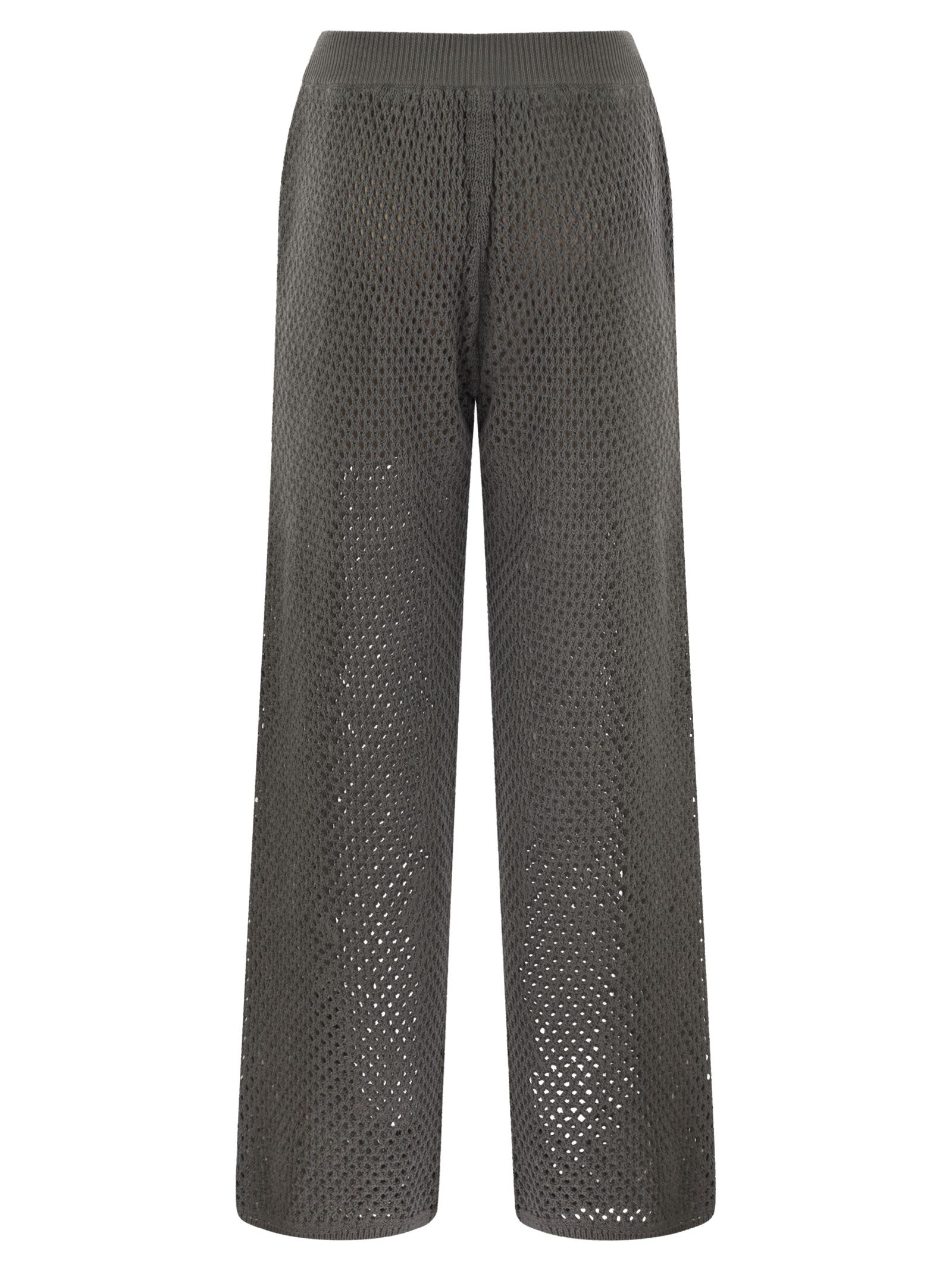 Shop Brunello Cucinelli Net Knit Cotton Trousers In Anthracite