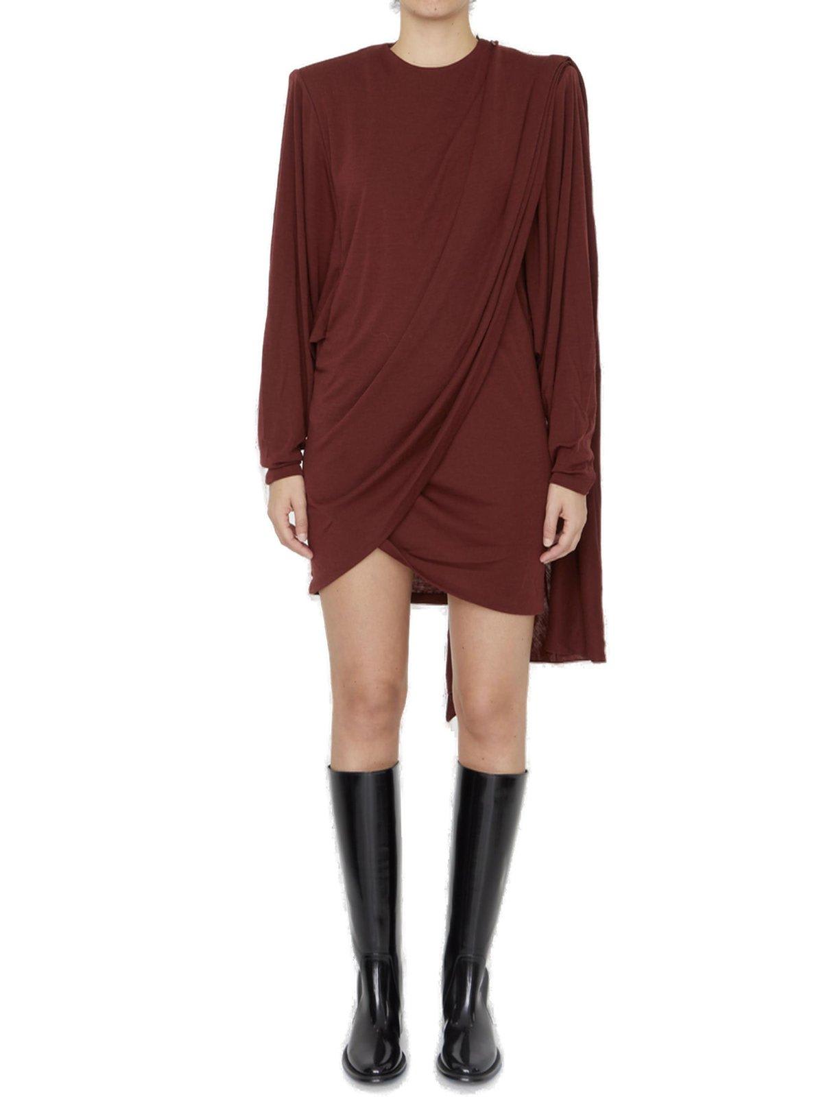 Saint Laurent Draped Strong-shoulder Long-sleeve Mini Dress
