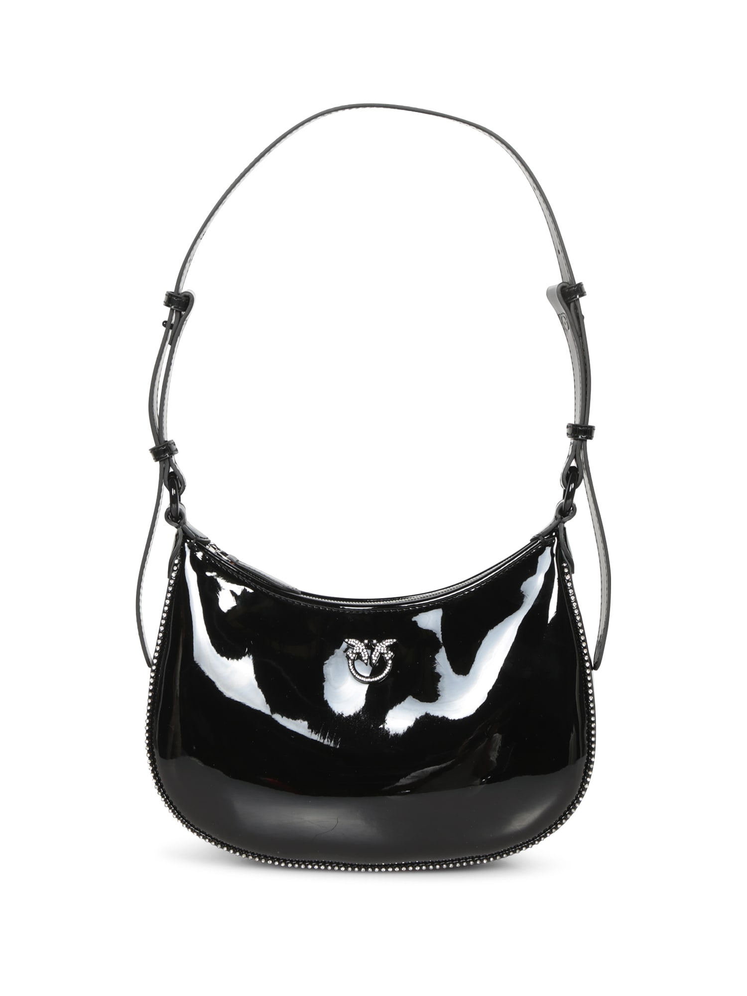 Shop Pinko Half Moon Patent Black Bag