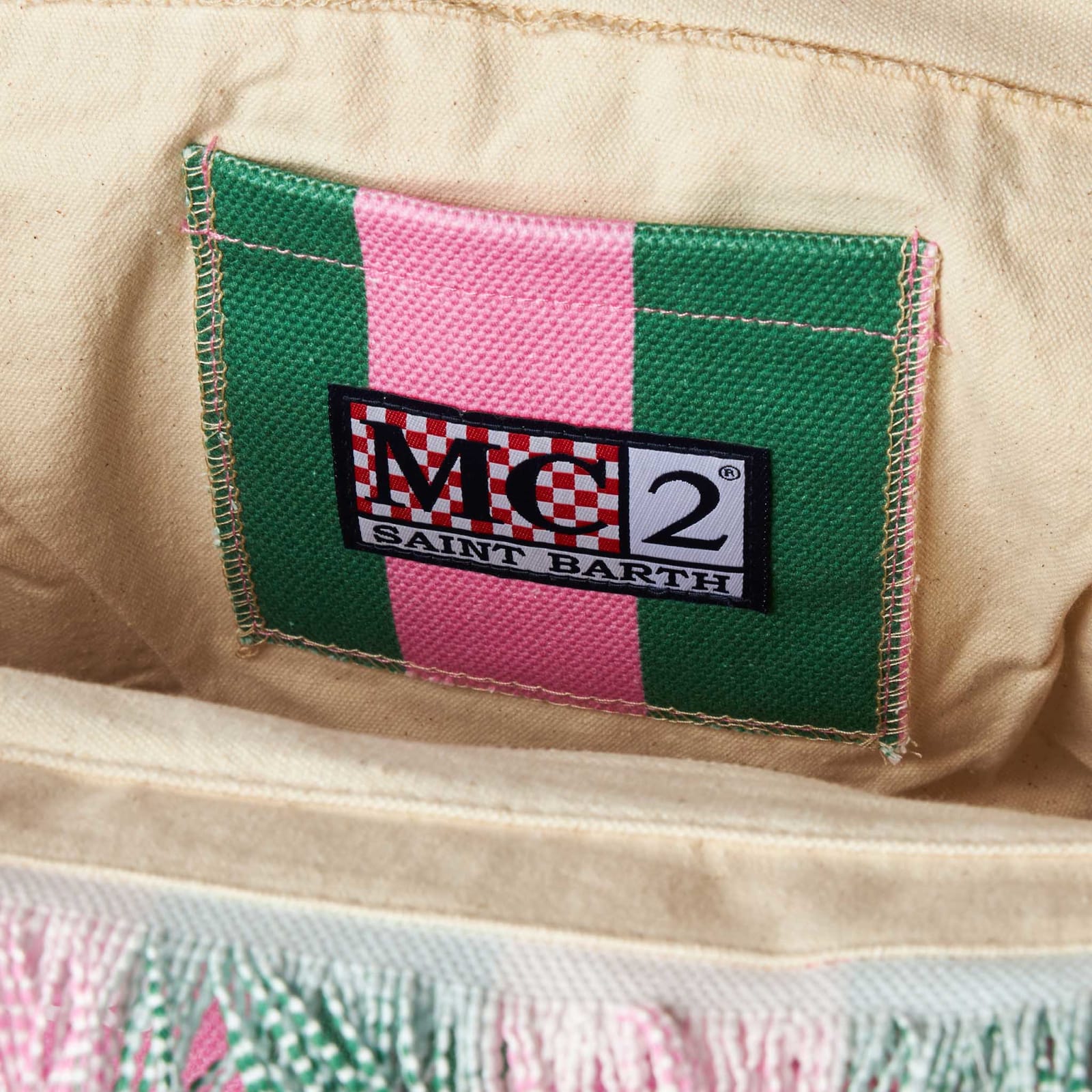 Mc2 Saint Barth Vanity Canvas Shoulder Bag With Pink And Green Stripes In Pink