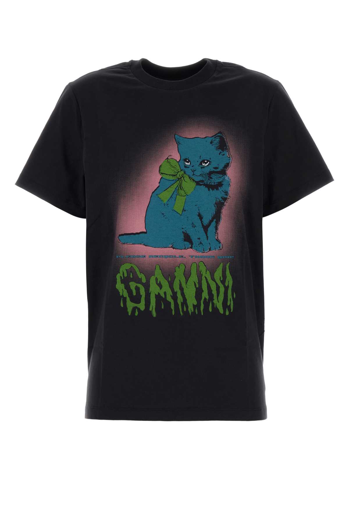Ganni Women Basic Cotton Jersey Neon Kitty T-shirt In Black