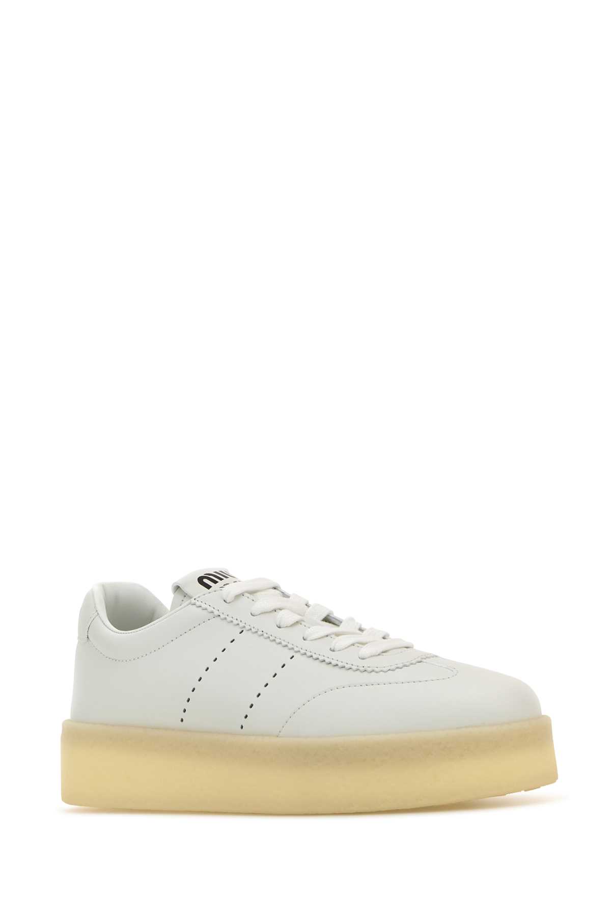 Shop Miu Miu White Leather Sneakers In Bianco