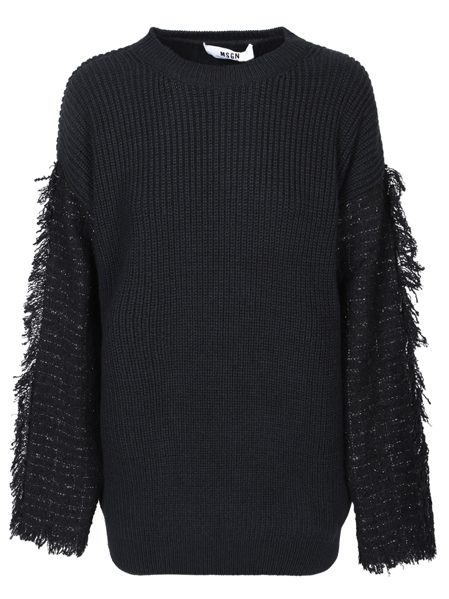 Shop Msgm Fringes Details Black Sweater