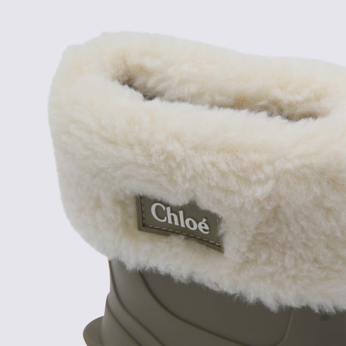 Chloé Rain Boots With Faux Shearling Cuff Kids In Green