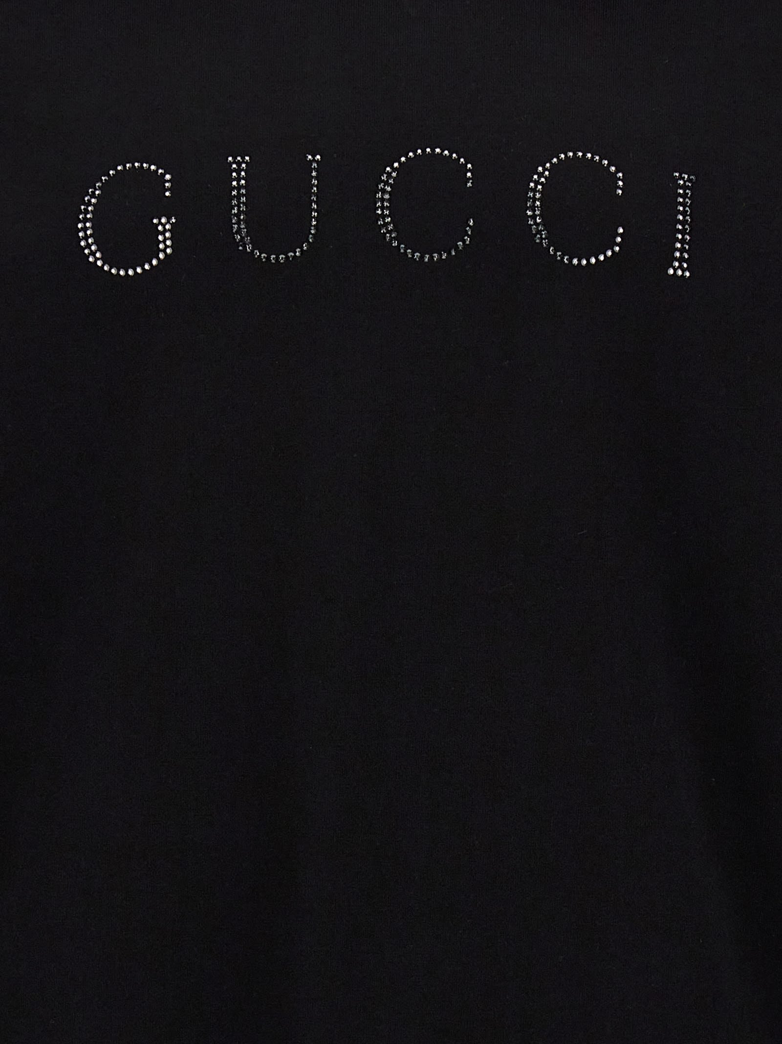 Shop Gucci Rhinestone Logo Hoodie In Black