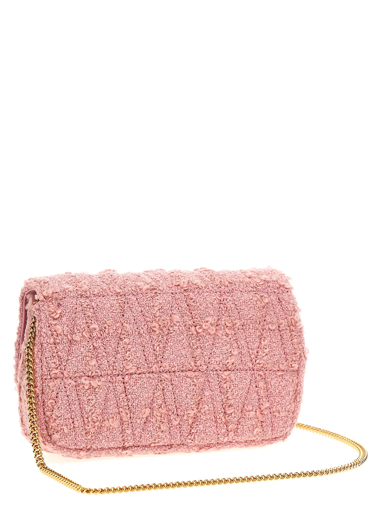 Shop Versace Logo Tweed Crossbody Bag In Pink