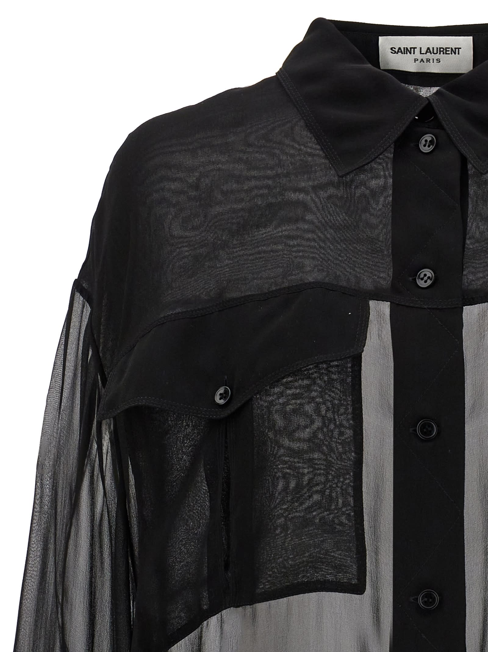 Shop Saint Laurent Silk Muslin Shirt In Black