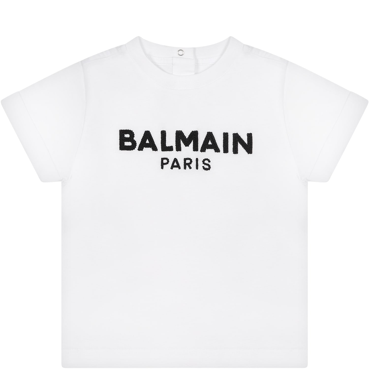 Balmain White T-shirt With Iconic Black Logo For Babies
