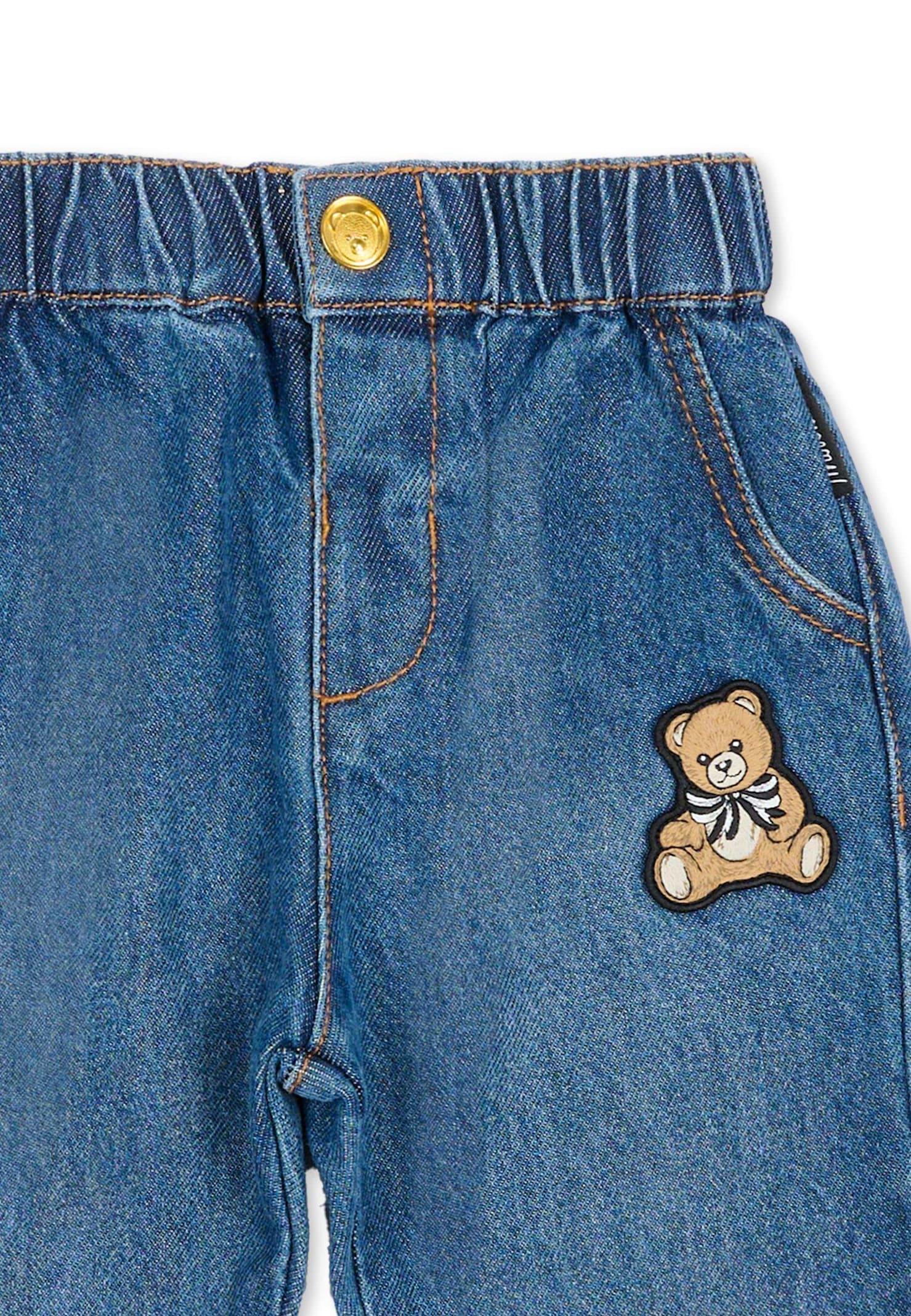 Moschino Denim Jeans For Babykids With Teddy Bear In Blue