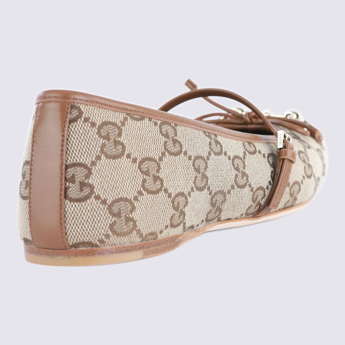 Gucci Horsebit-detailed Leather-trimmed Canvas-jacquard Ballet Flat In Beige