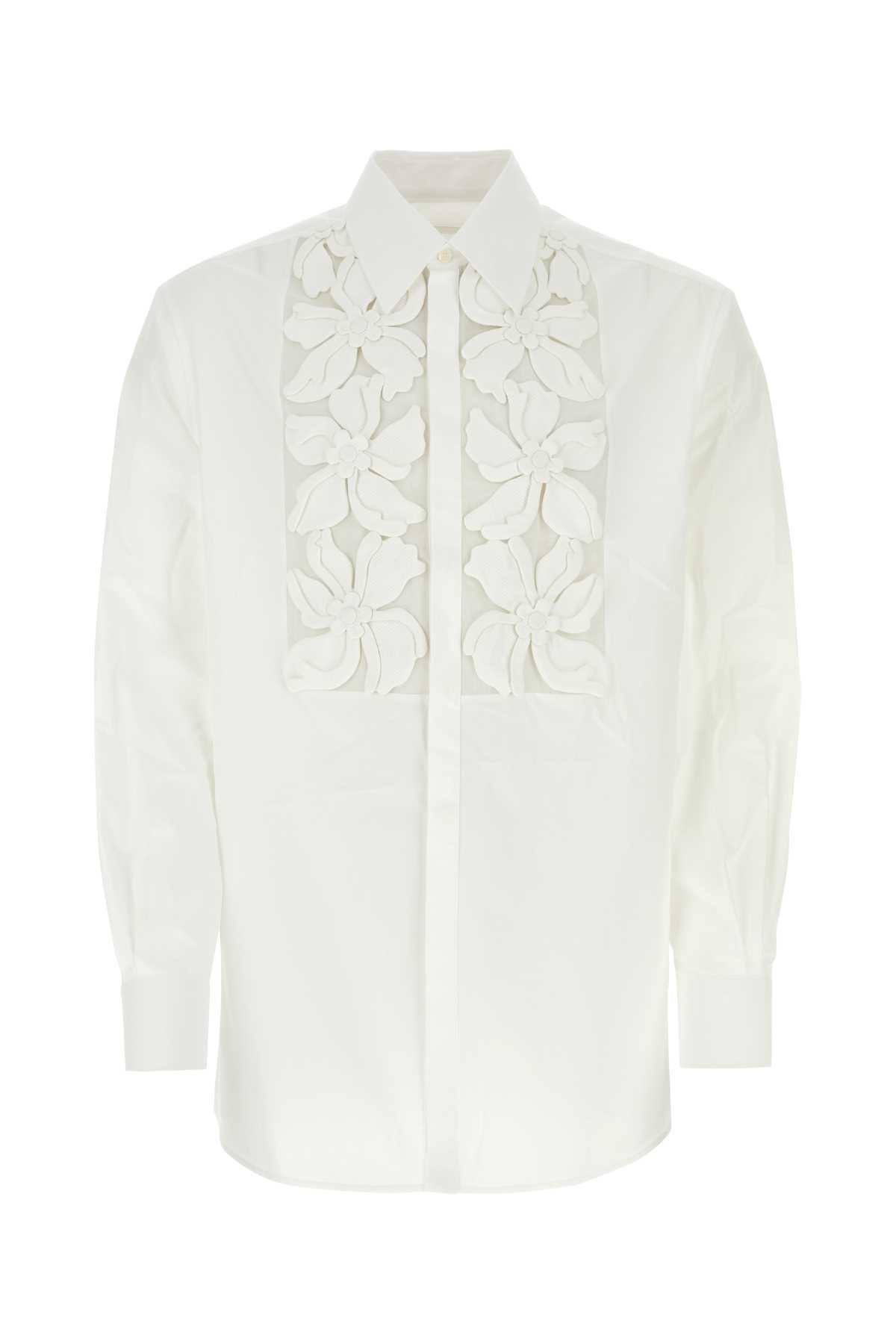 Shop Valentino White Poplin Shirt In Bianco