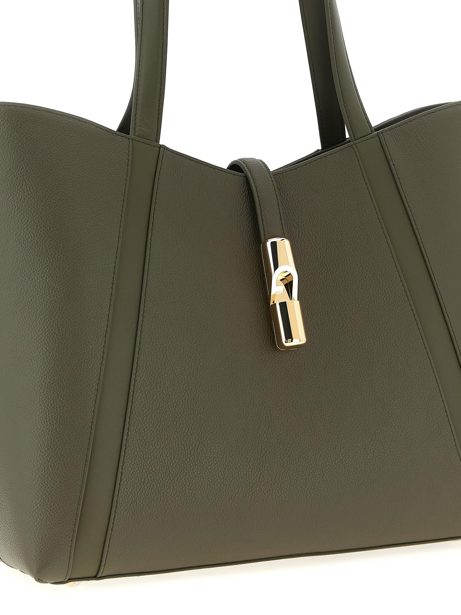 Furla Large Goccia L Leather Tote Bag In Green