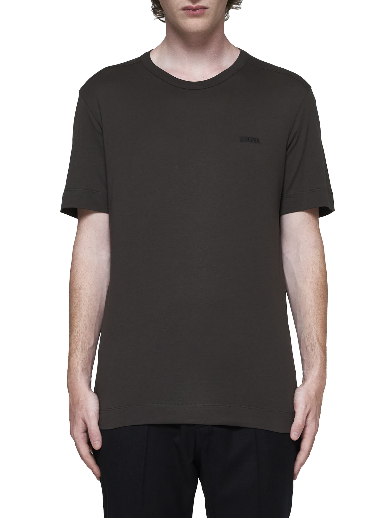 Shop Zegna T-shirt In Marrone Scuro Unito