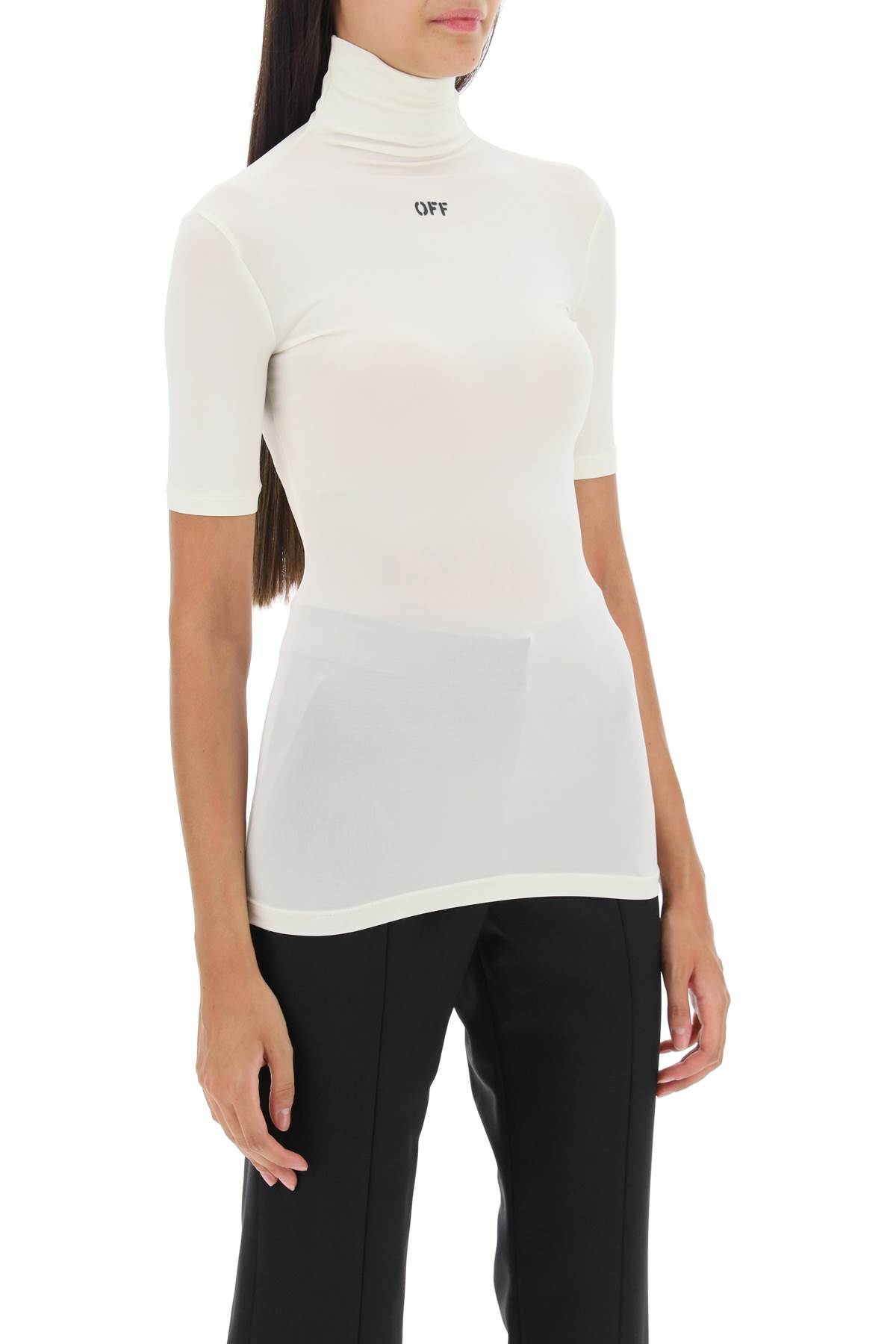 Shop Off-white Second Skin Short Sleeve Turtleneck Top In White A Black (white)