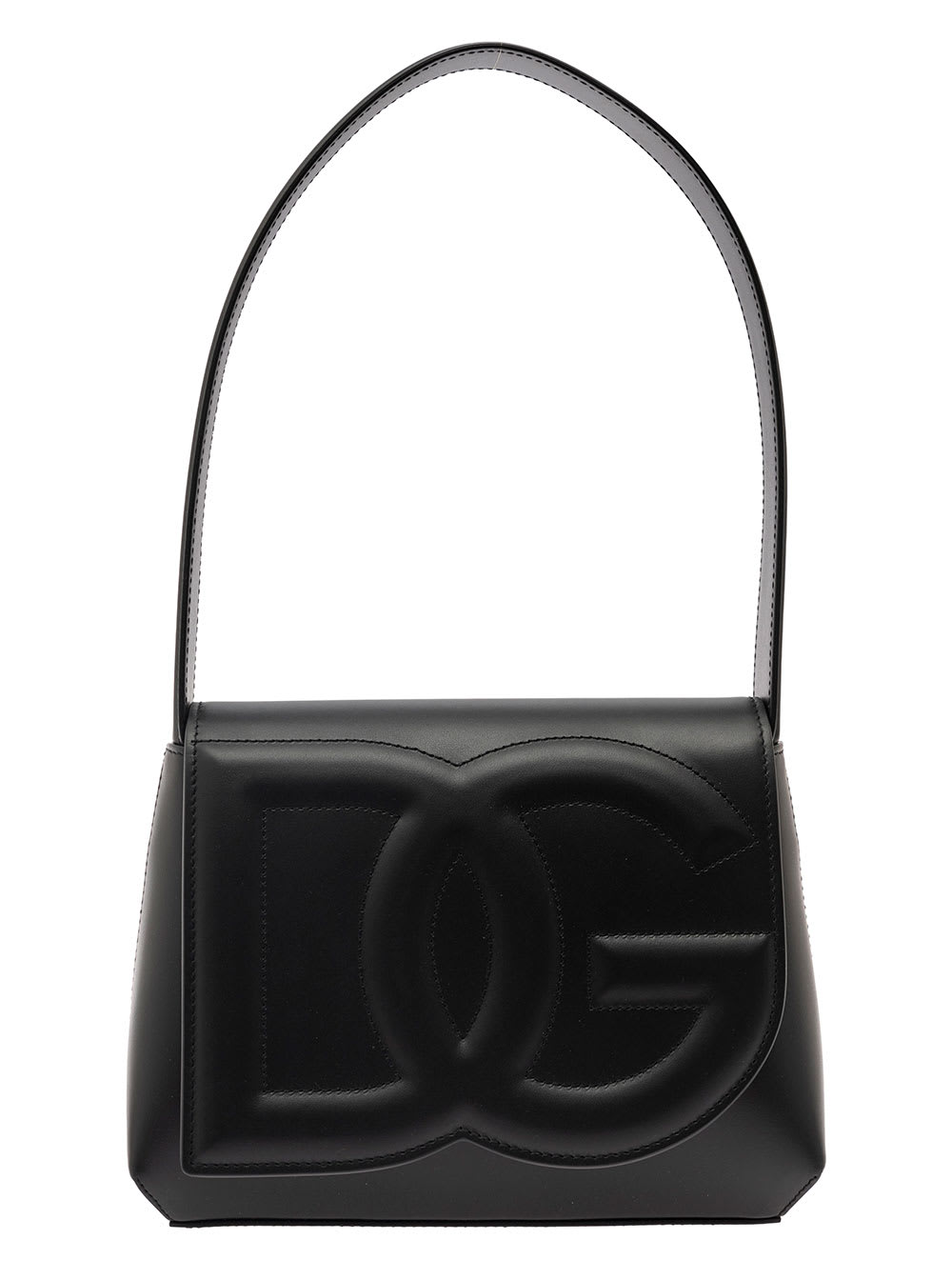 Shop Dolce & Gabbana Dg Logo Black Shoulder Bag In 3d Quilted Logo Detail In Smooth Leather Woman