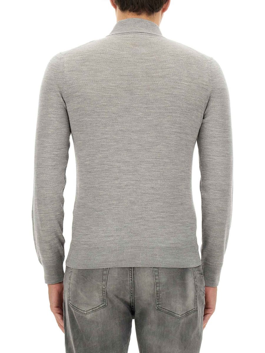 Shop Tom Ford Long-sleeved Knitted Polo Shirt In Grey