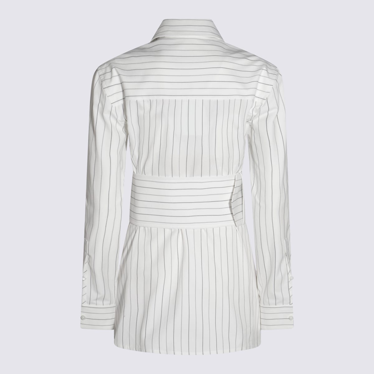 Burberry Belted Pinstriped Cotton-poplin Shirt In String/coal