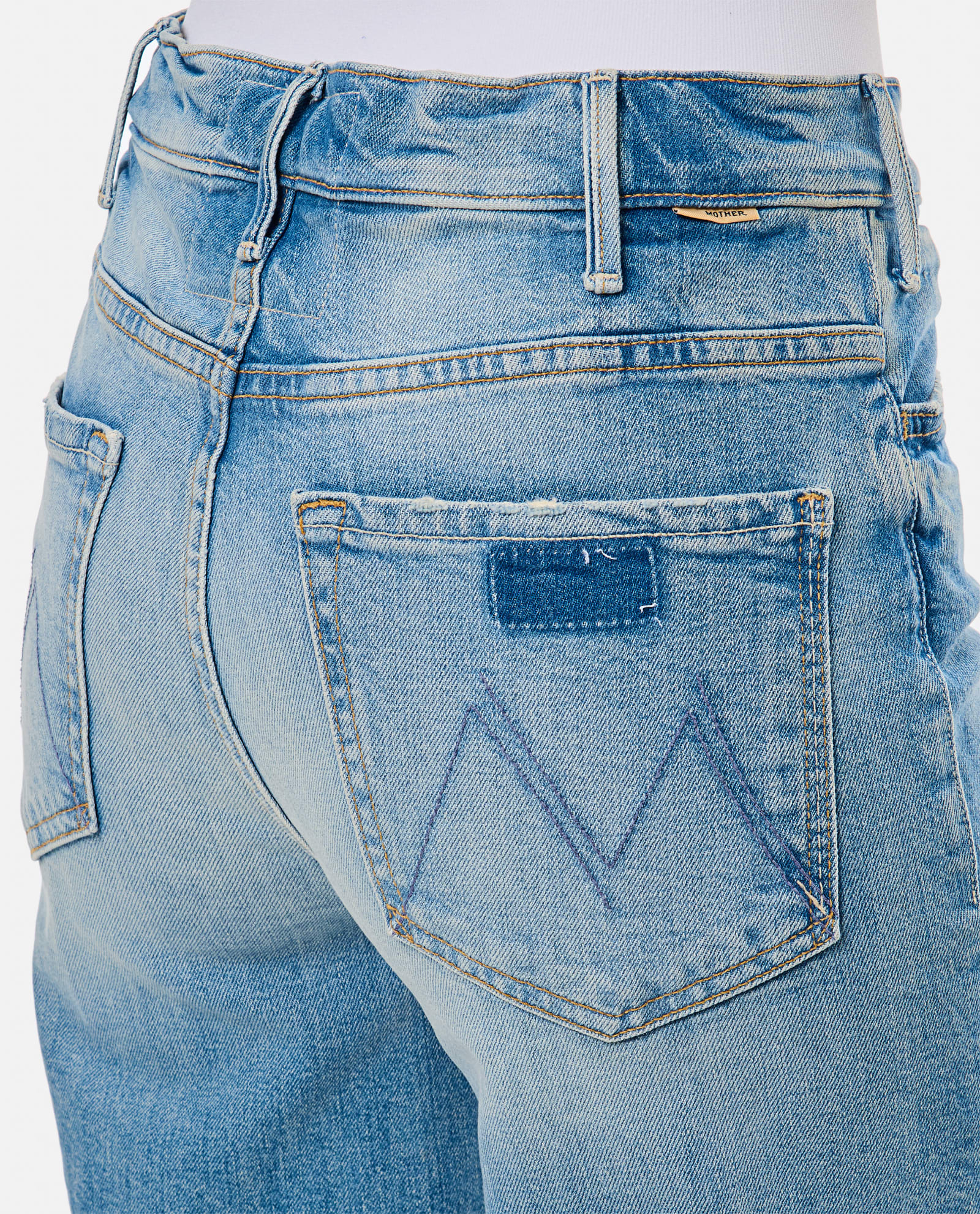 Shop Mother The Hustler Roller Fray Denim Pants In Clear Blue