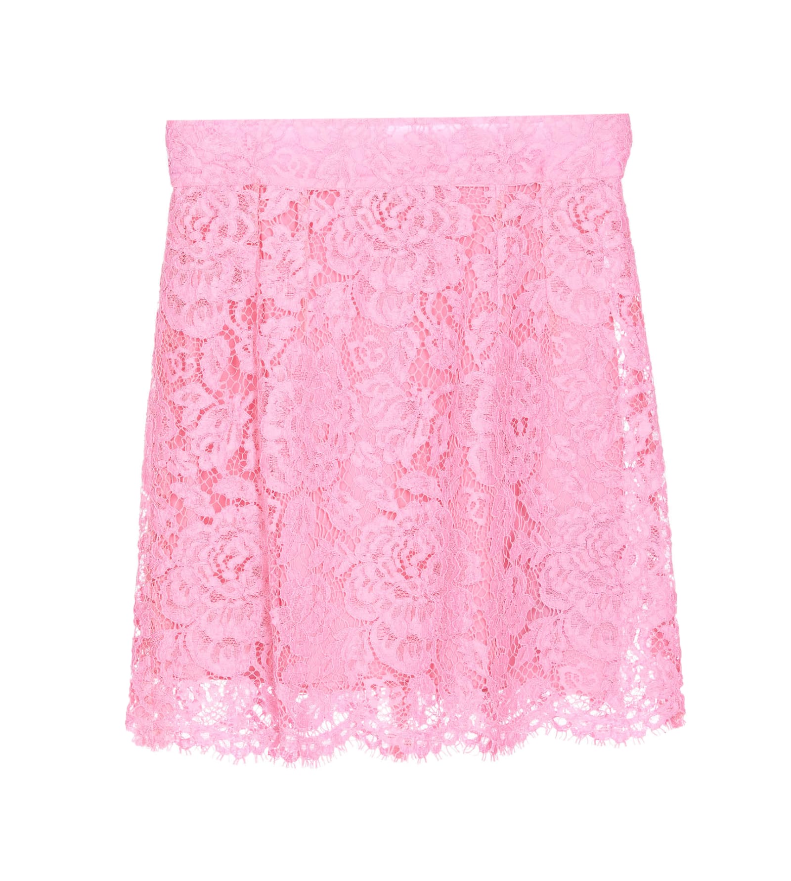 Shop Dolce & Gabbana Branded Floral Cordonetto Lace Miniskirt In Pink