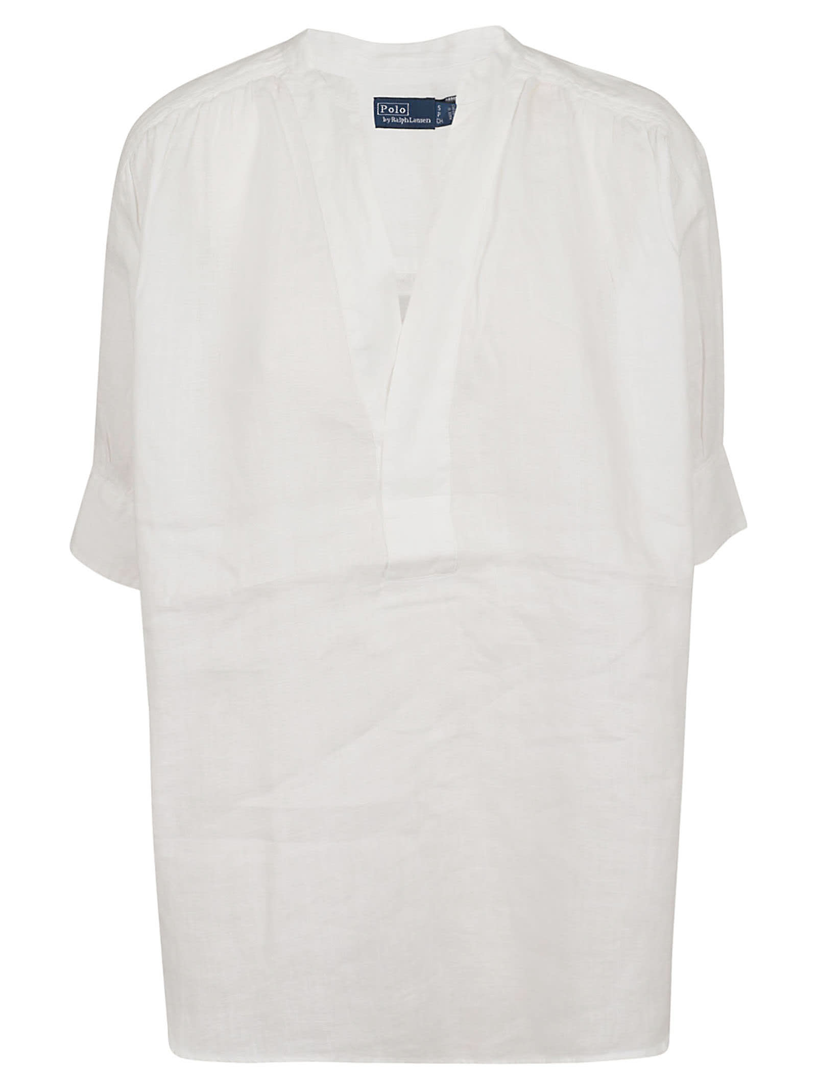 Shop Polo Ralph Lauren Ss Rayan St-mid Sleeve-button Front Shirt In White