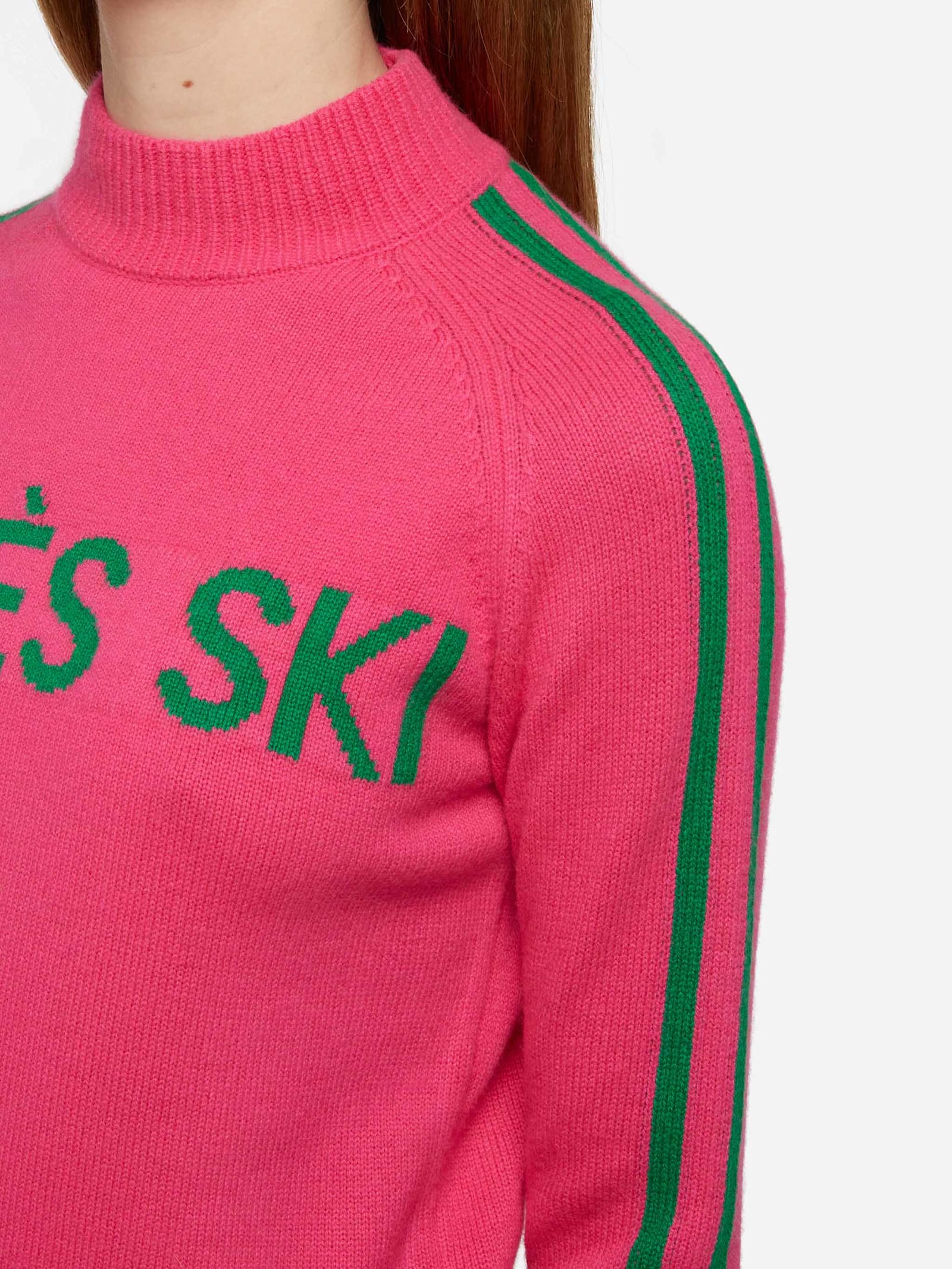 Mc2 Saint Barth Woman Half-turtleneck Sweater With Apres Ski Embroidery In Pink