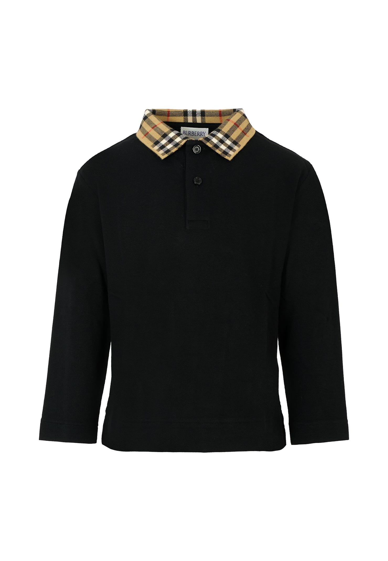 Burberry Black Polo Shirt For Boy With Vintage Check In Black